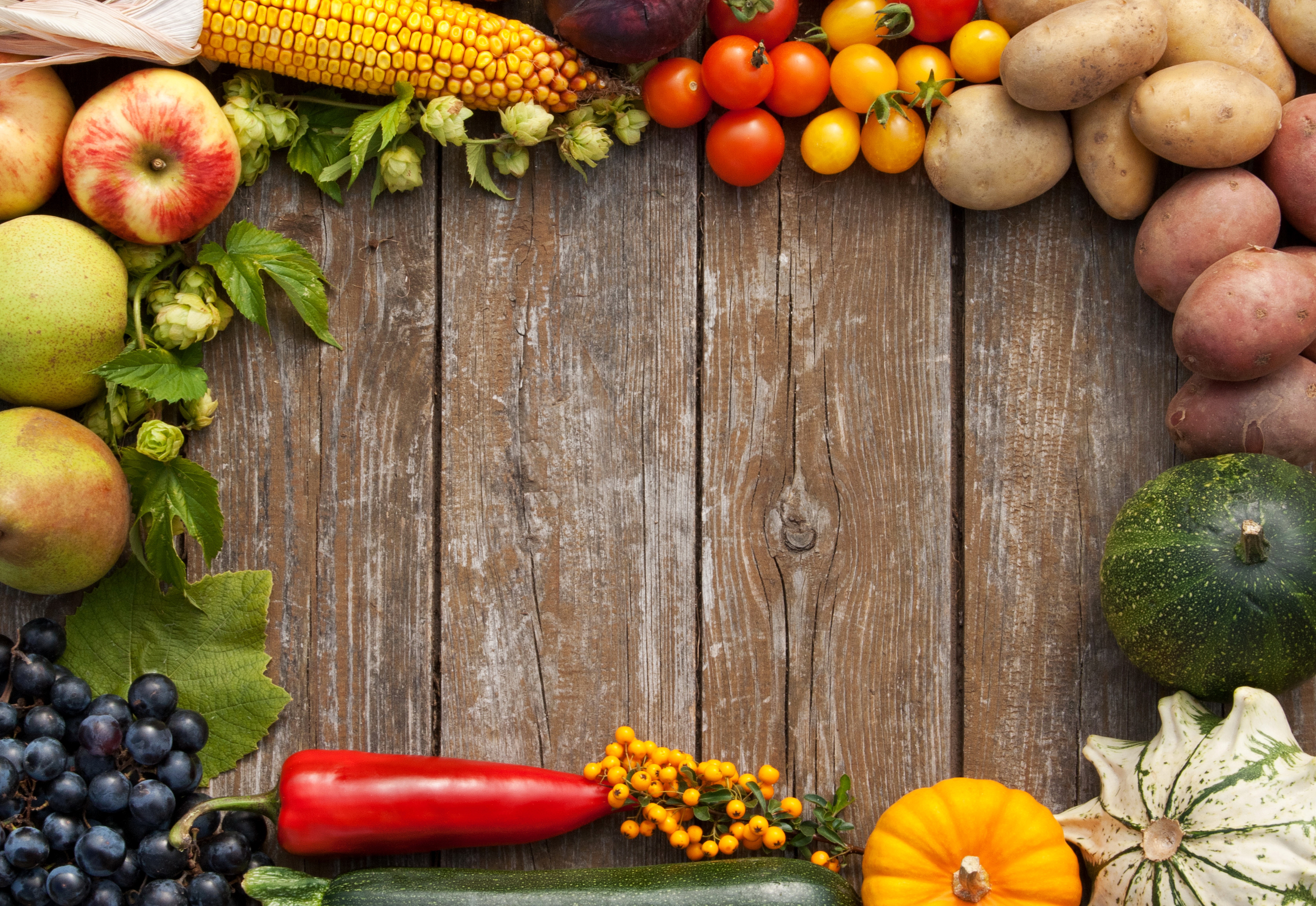 Assortment of Fresh Produce on Wood Planks HD Wallpaper