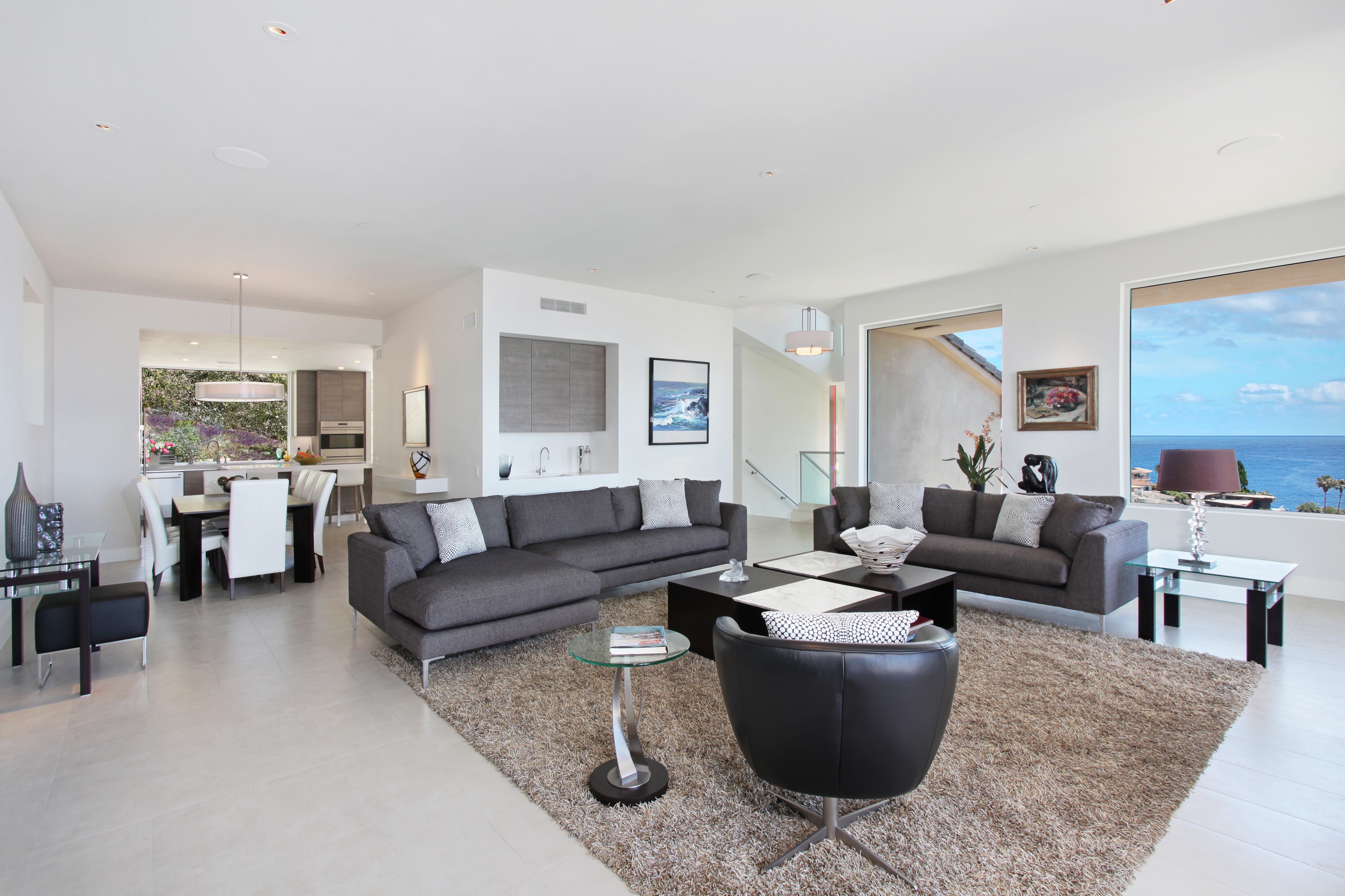 Modern Living Room with Ocean View HD Wallpaper