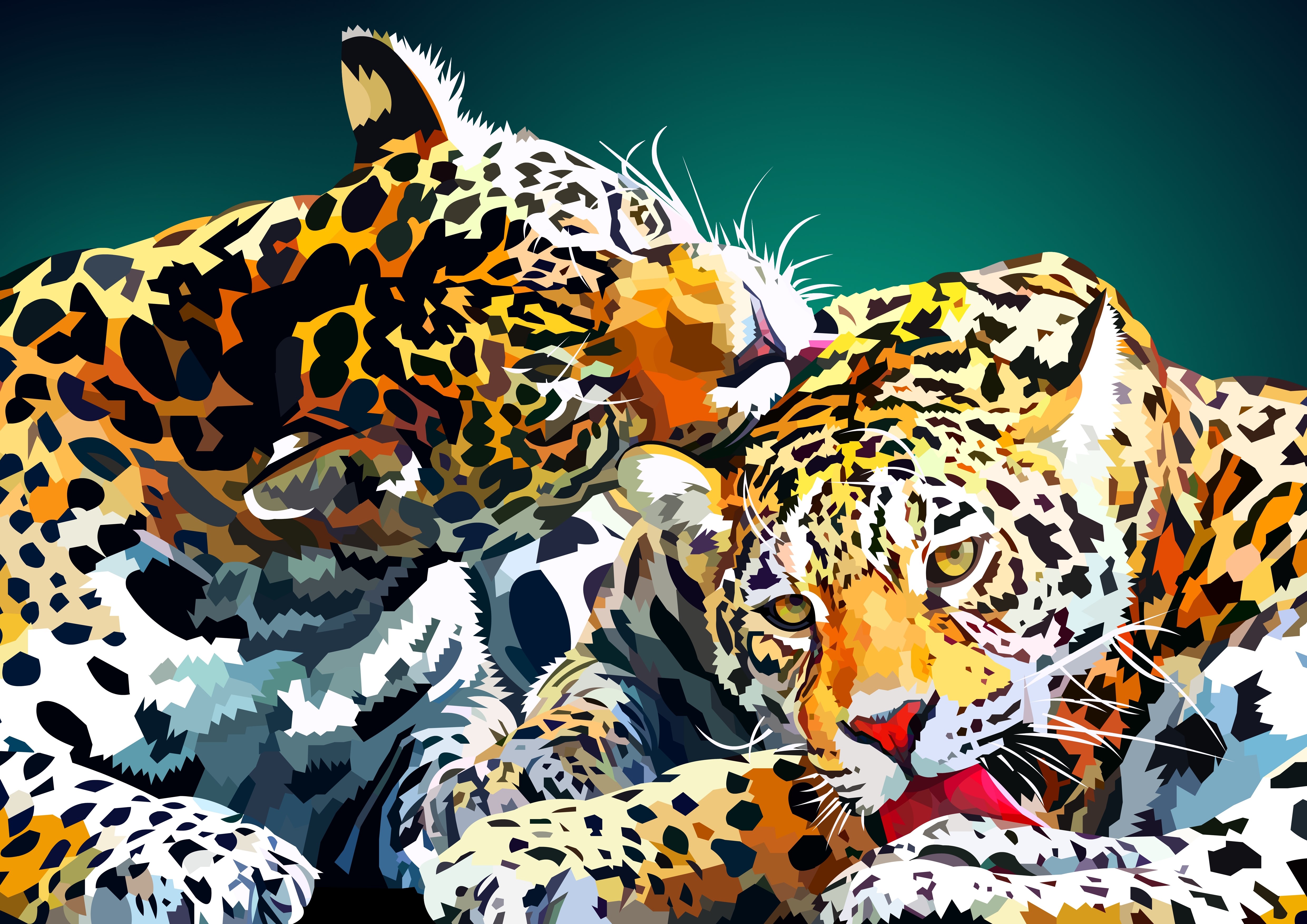 Two Leopards in Vector Graphic Style HD Wallpaper