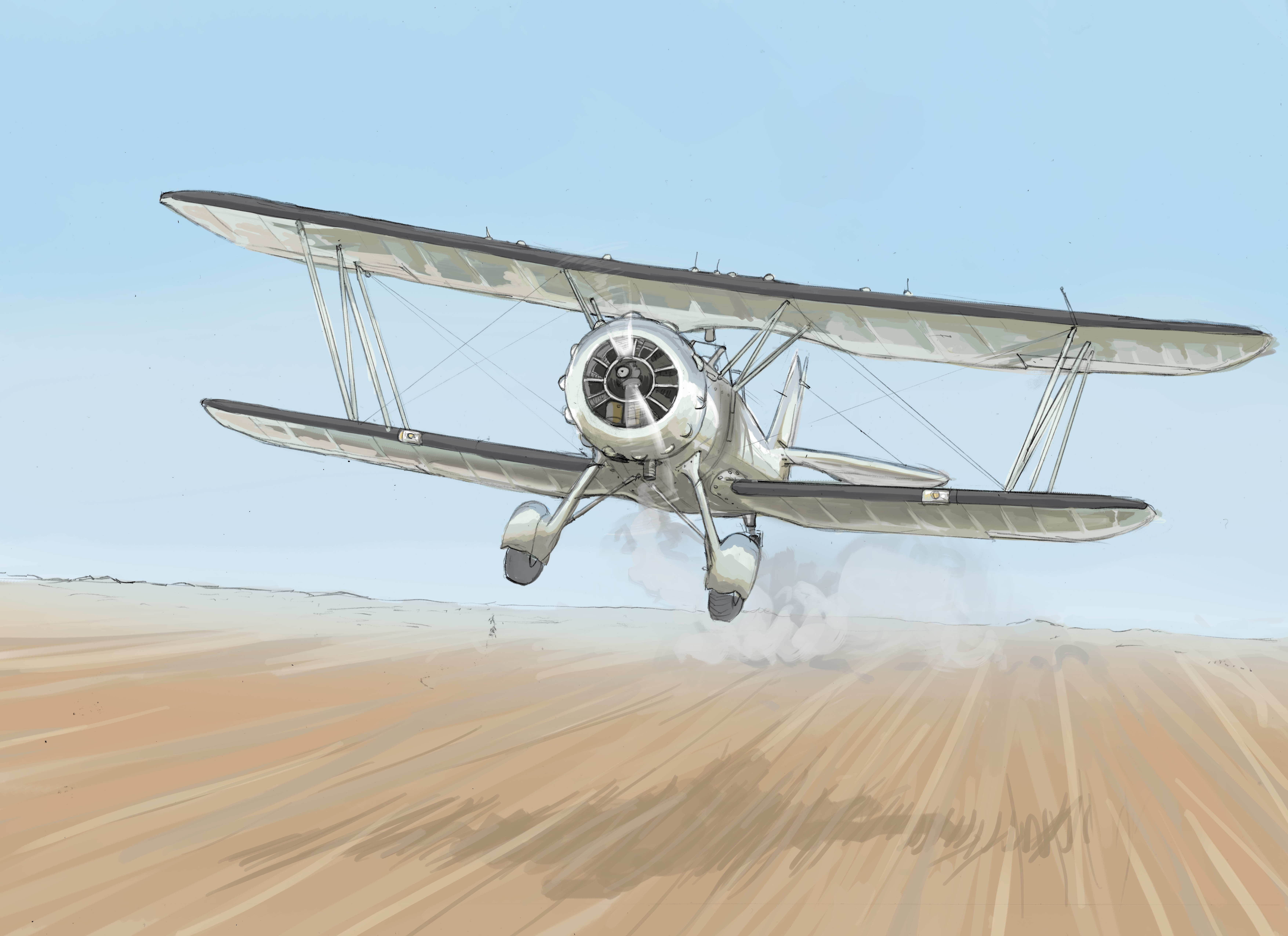 Waco YMF biplane flying over a desert HD Wallpaper