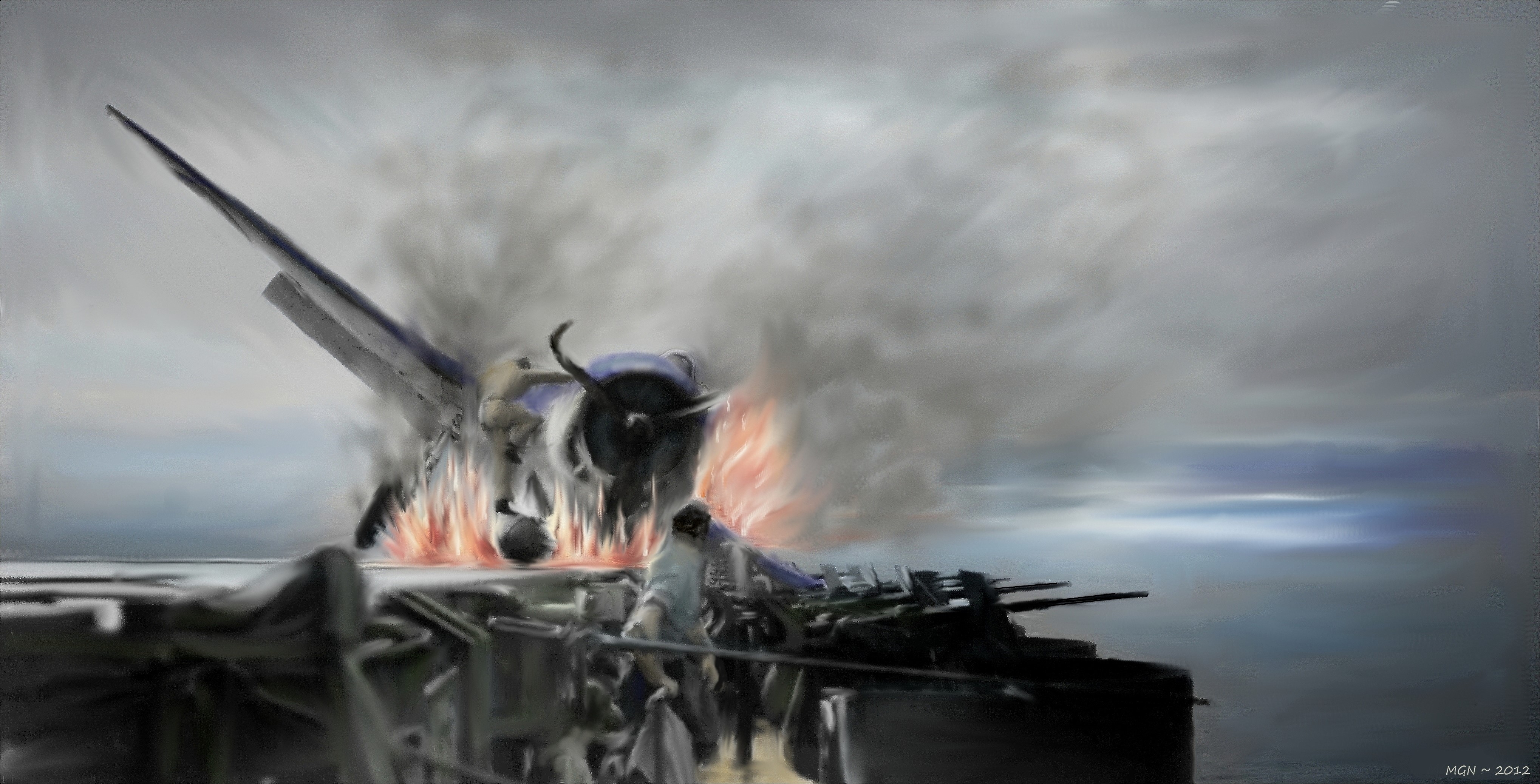 Hellcat F6F-3 Airplane Crash on USS Enterprise HD Wallpaper