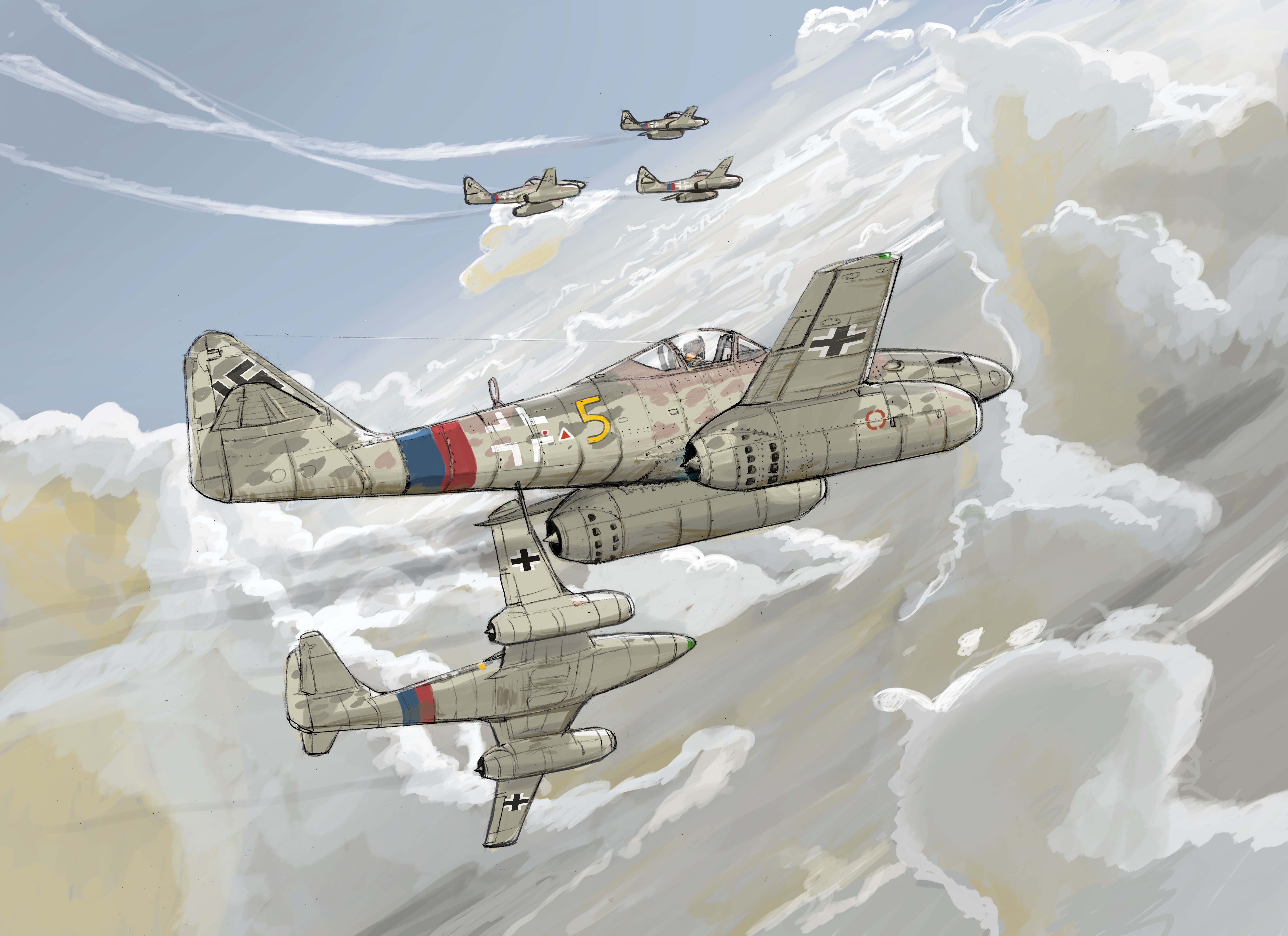 Messerschmitt Me 262 Fighter Airplanes in Flight HD Wallpaper