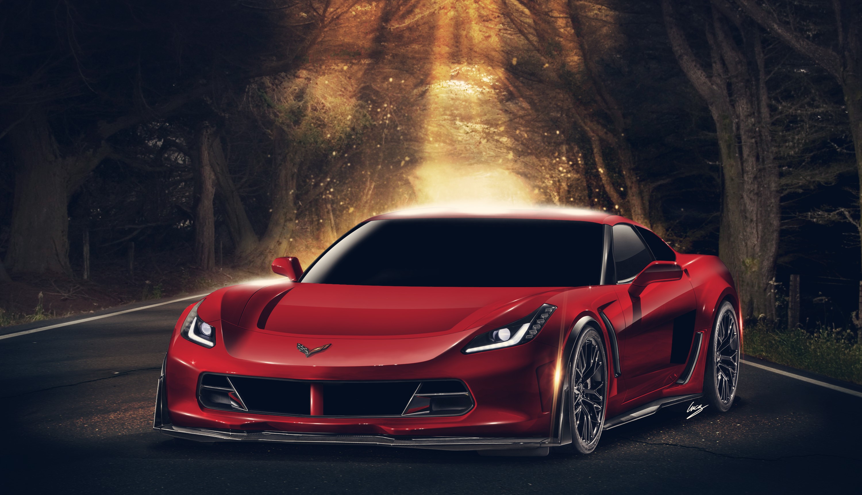 Red Chevrolet Corvette on a Road HD Wallpaper