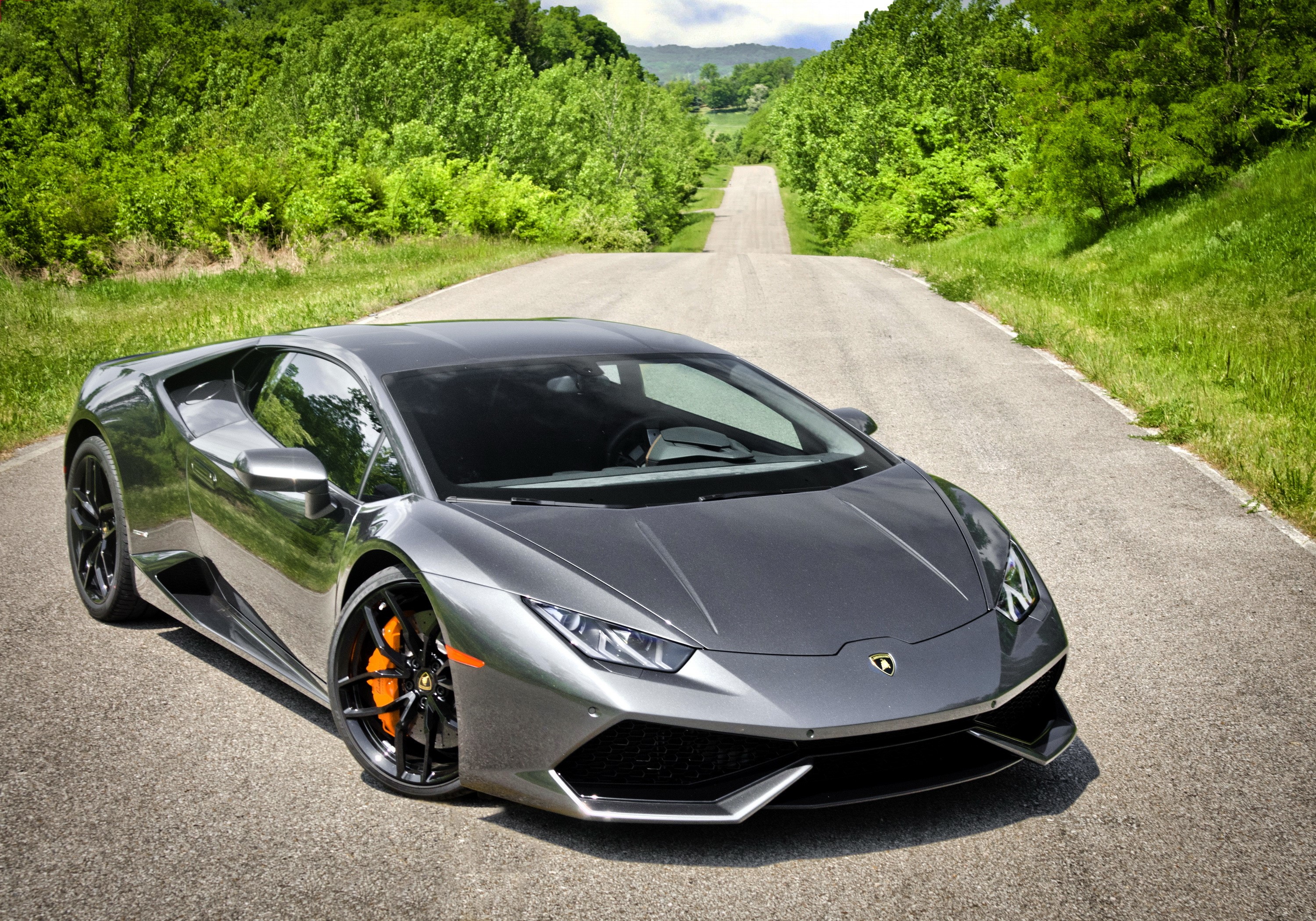 Grey Lamborghini Huracan LP 610-4 on a country road HD Wallpaper