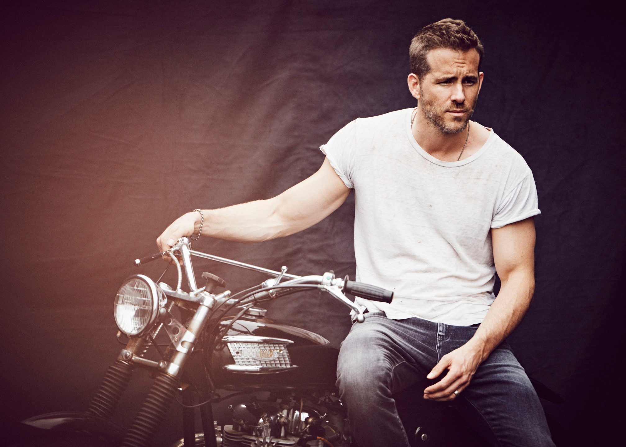 Ryan Reynolds on a BMW Motorcycle HD Wallpaper