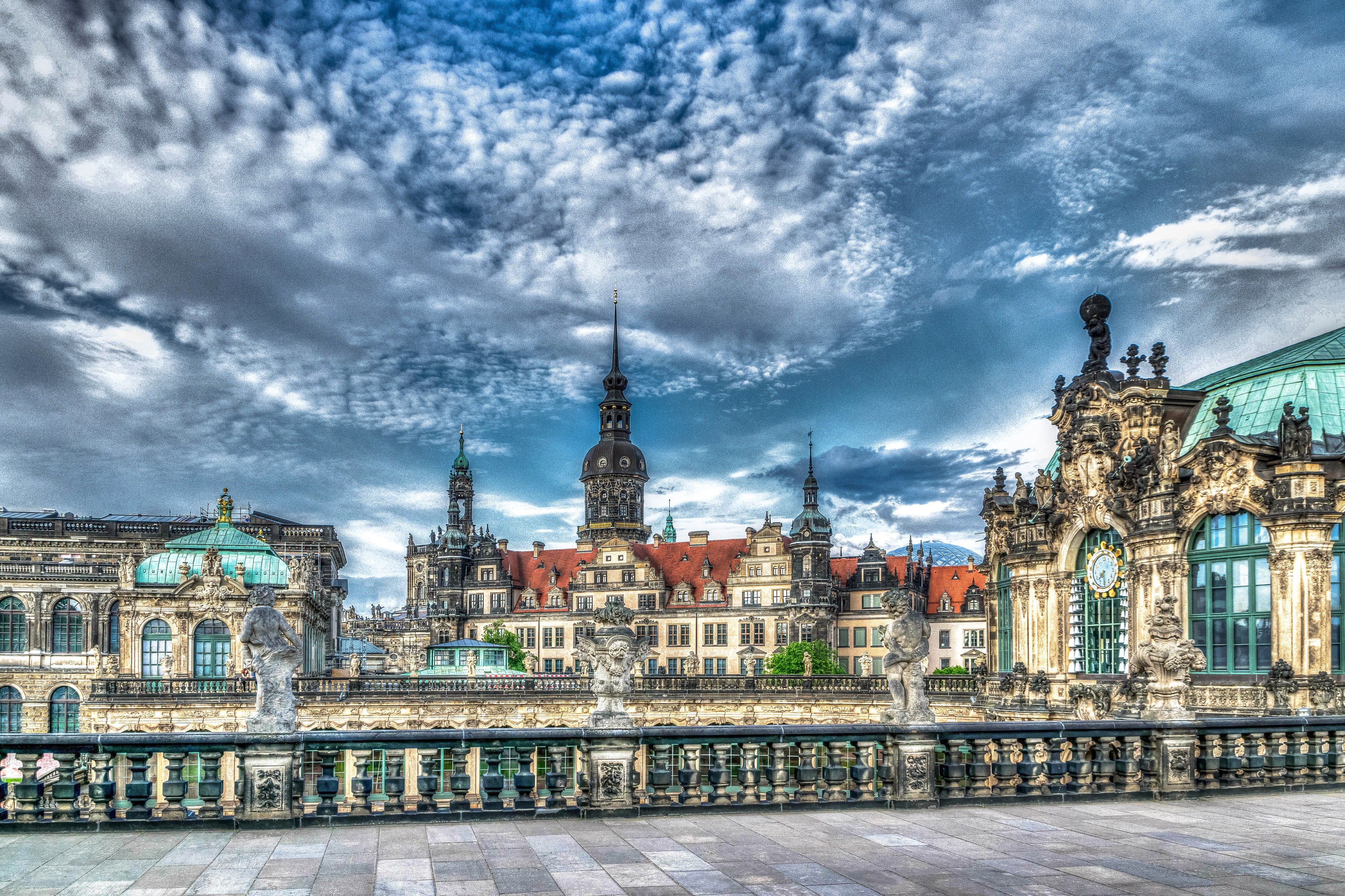 Dresden Zwinger Palace and Semperoper with dramatic clouds HD Wallpaper