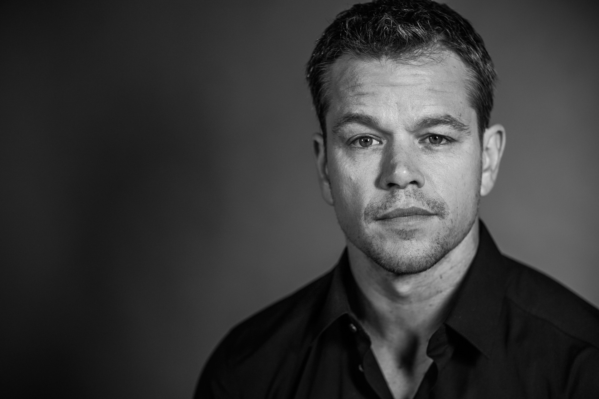 Matt Damon Black and White Portrait HD Wallpaper