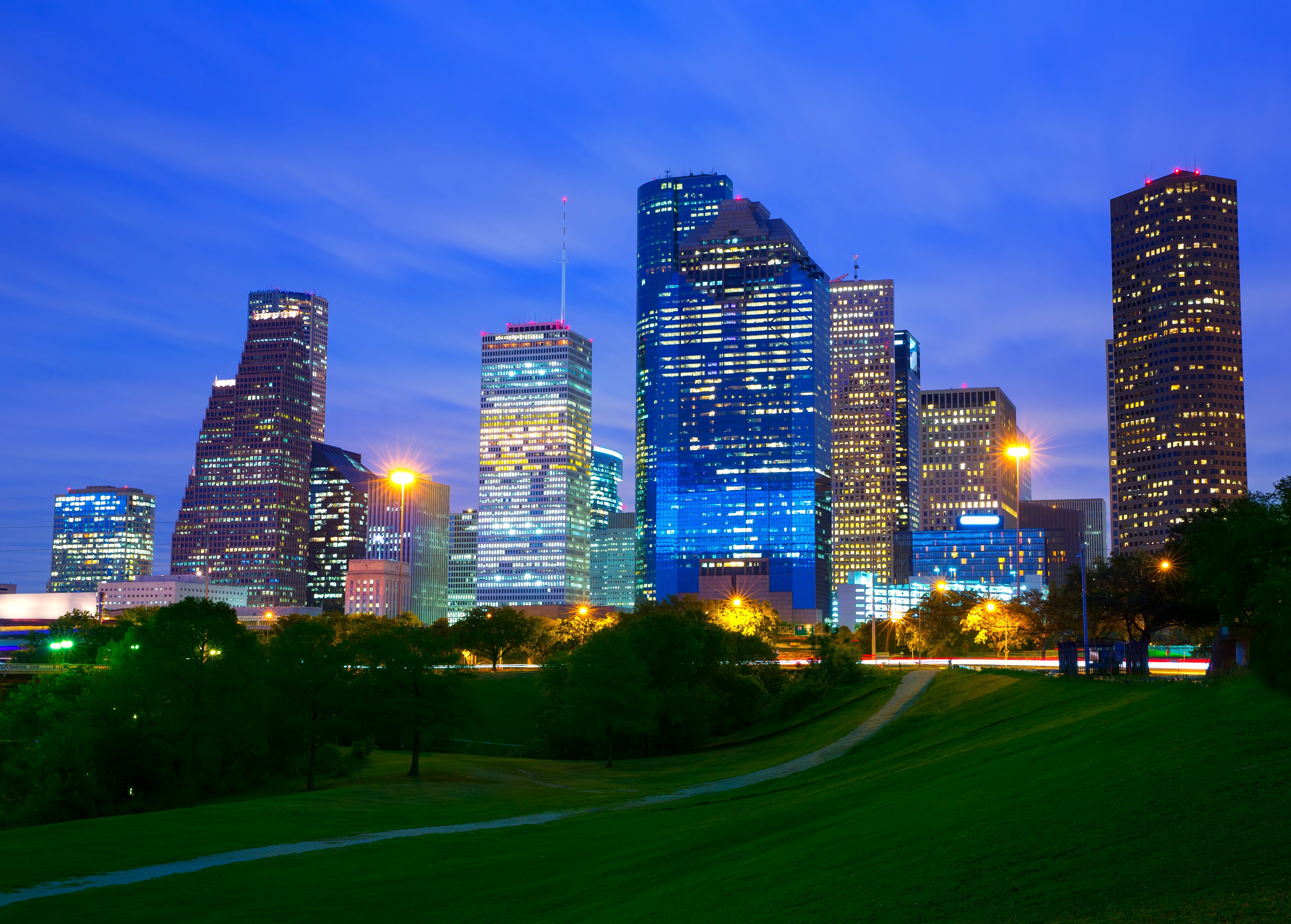 Houston Texas Skyscrapers at Night HD Wallpaper