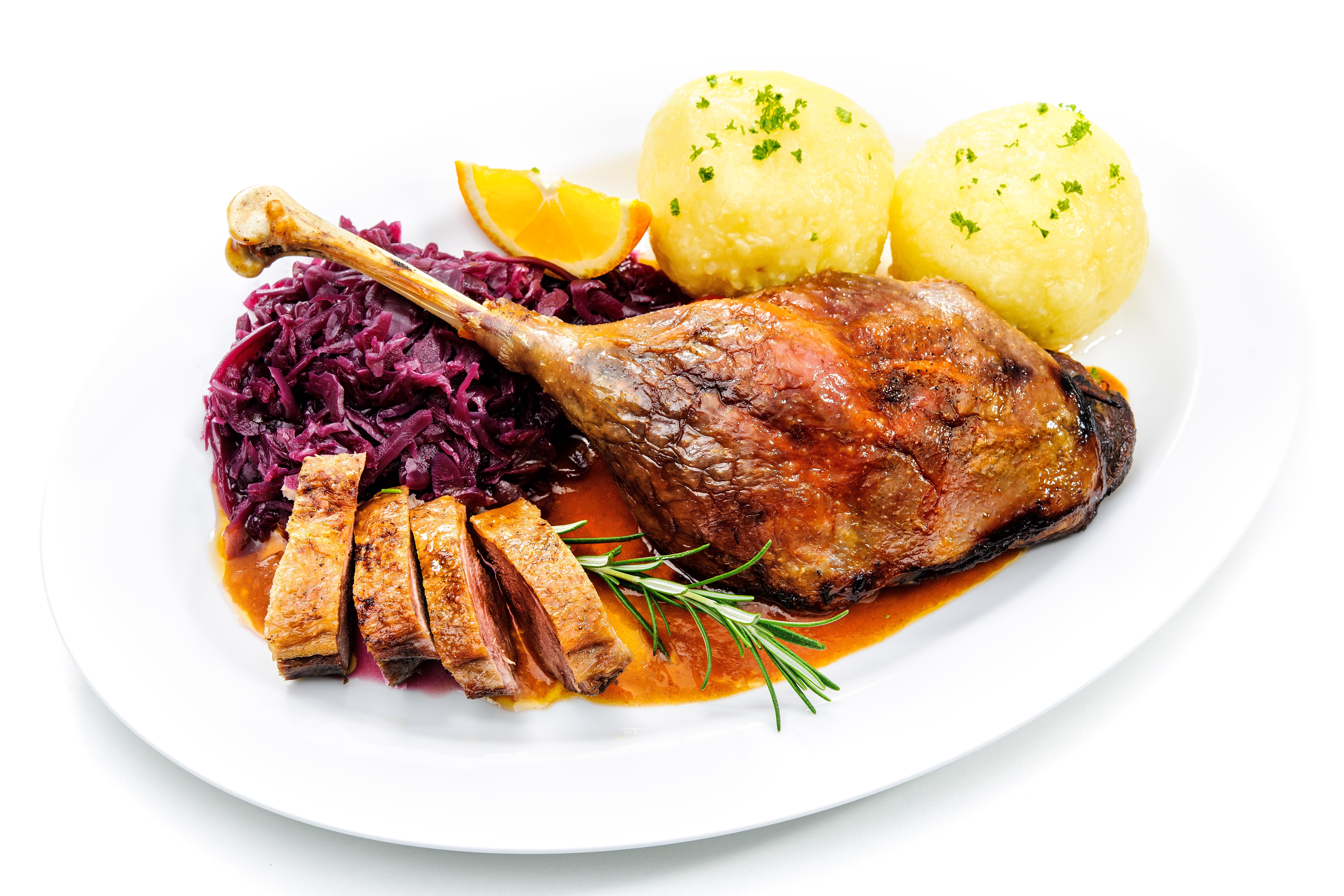 Roast Duck with Red Cabbage and Dumplings HD Wallpaper