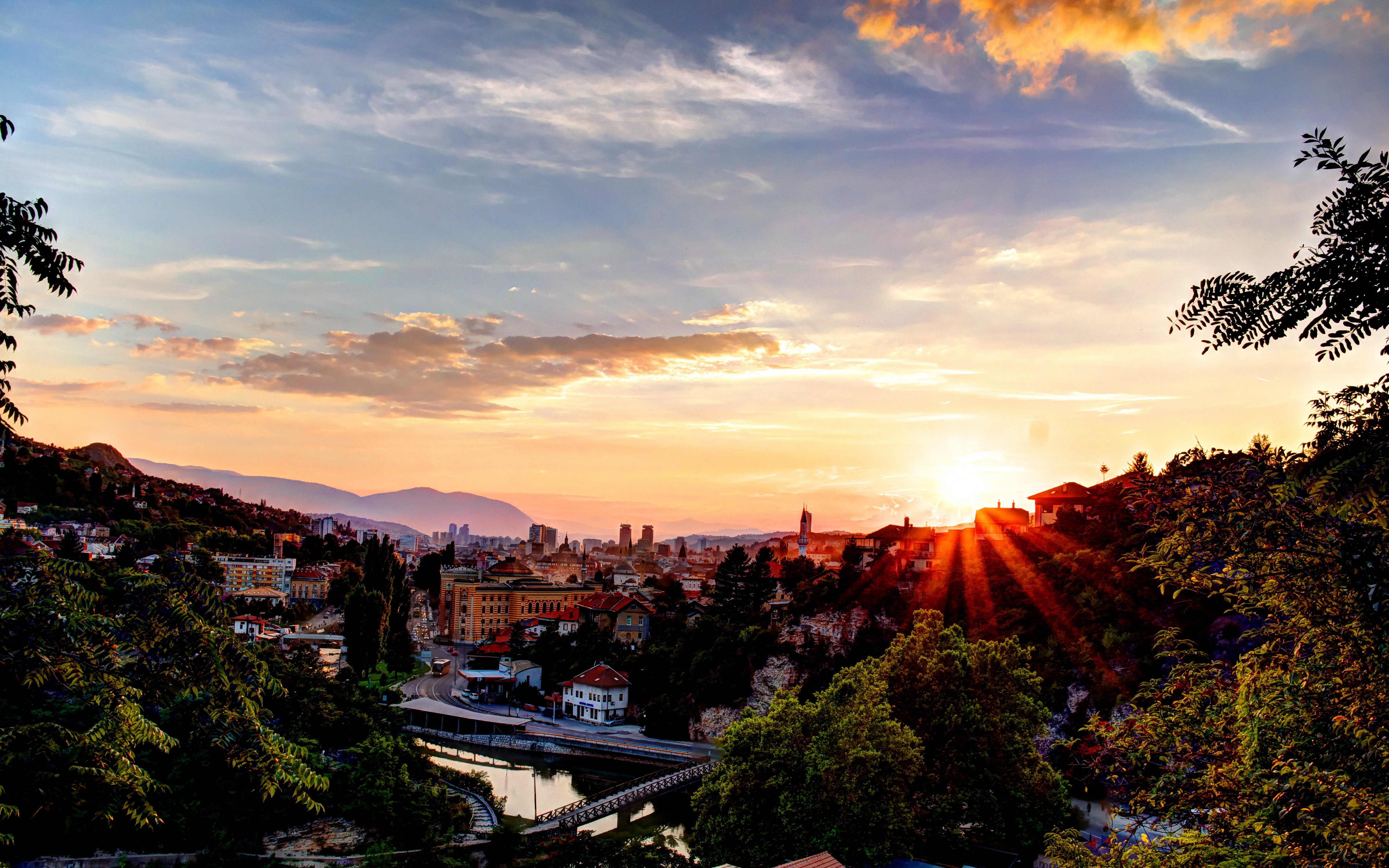 4K Sarajevo, Bosnia and Herzegovina sunset over city HD Wallpaper