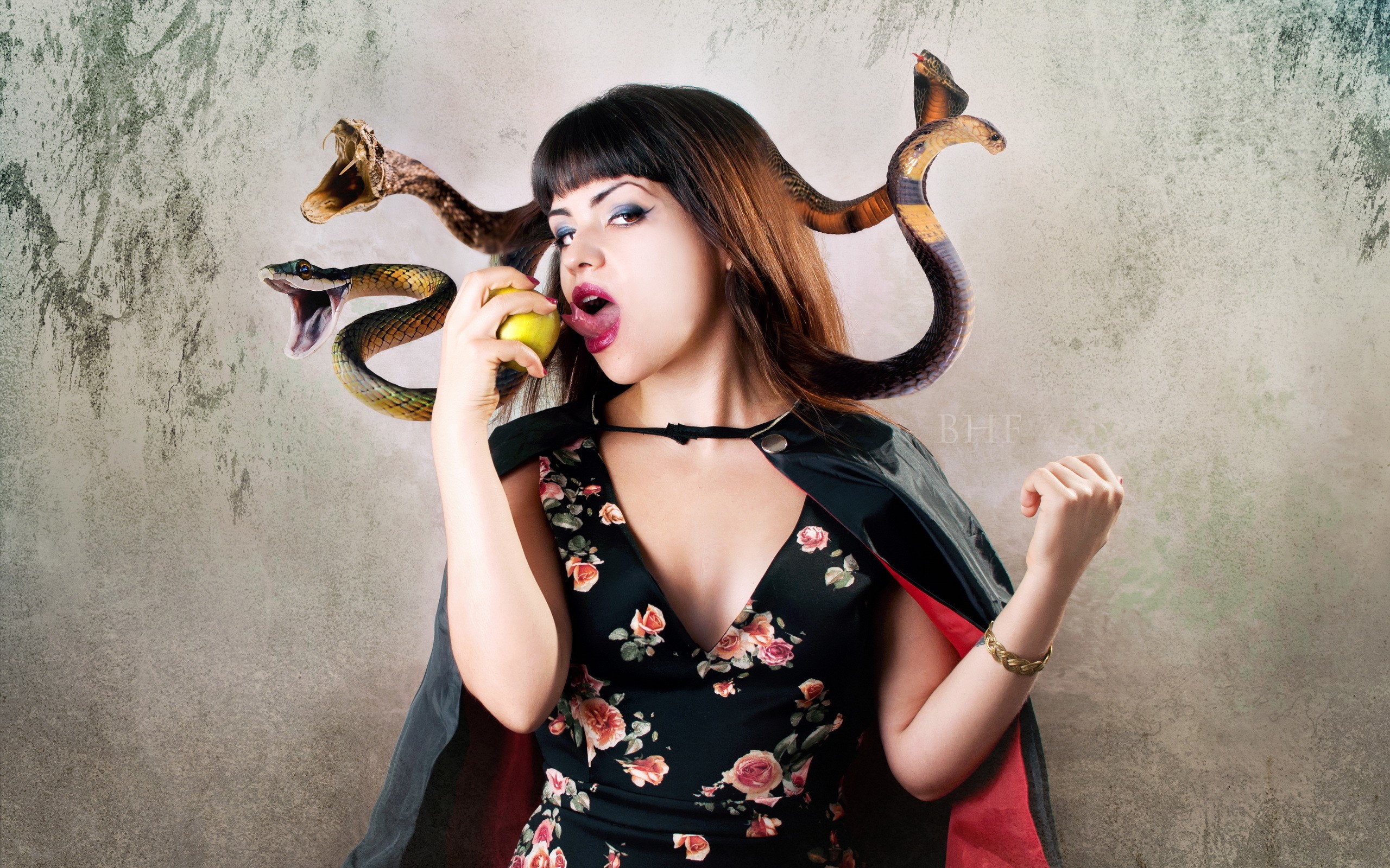 Woman with snakes and apple HD Wallpaper