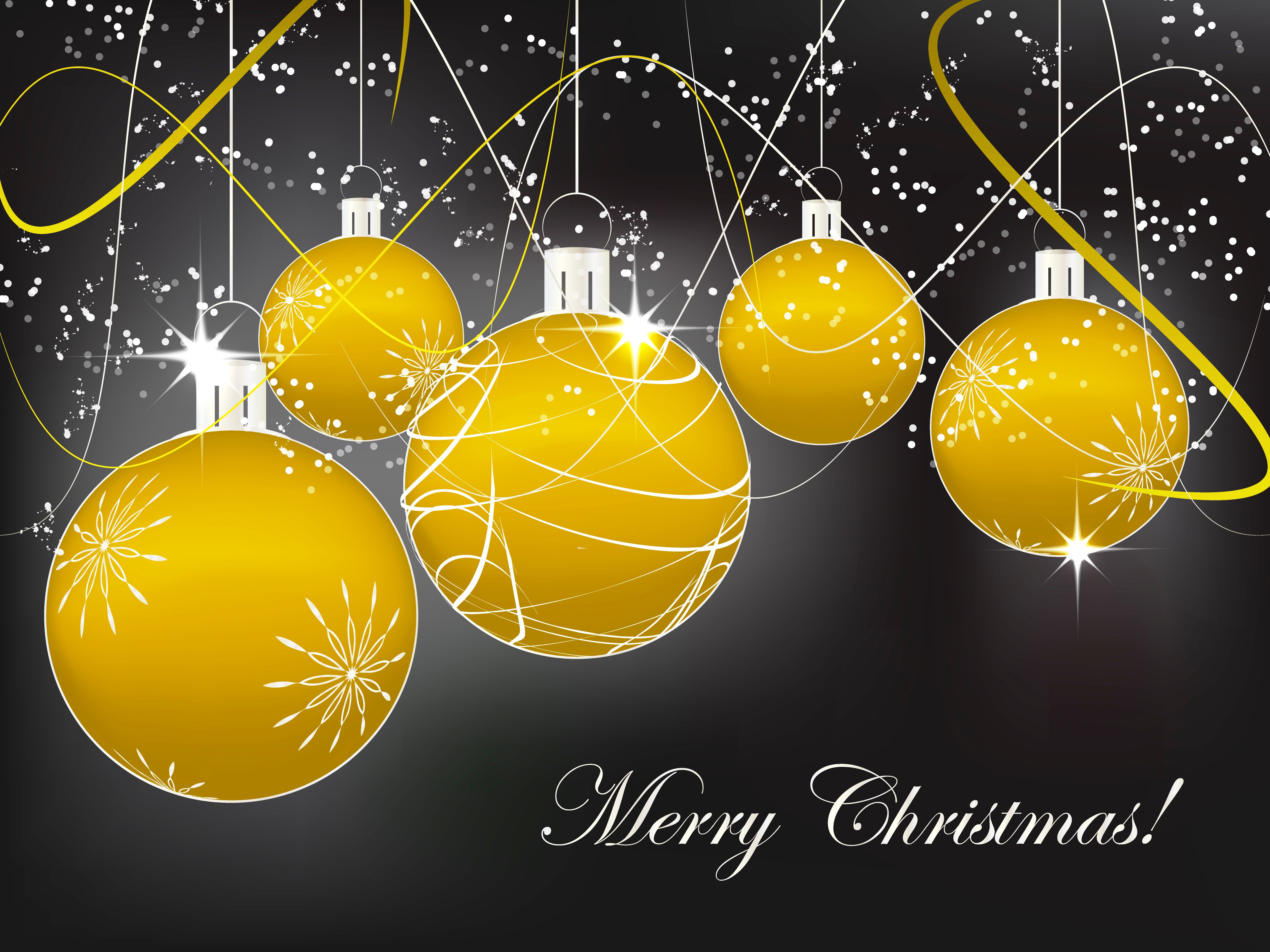 Yellow Christmas Balls with Merry Christmas Text HD Wallpaper