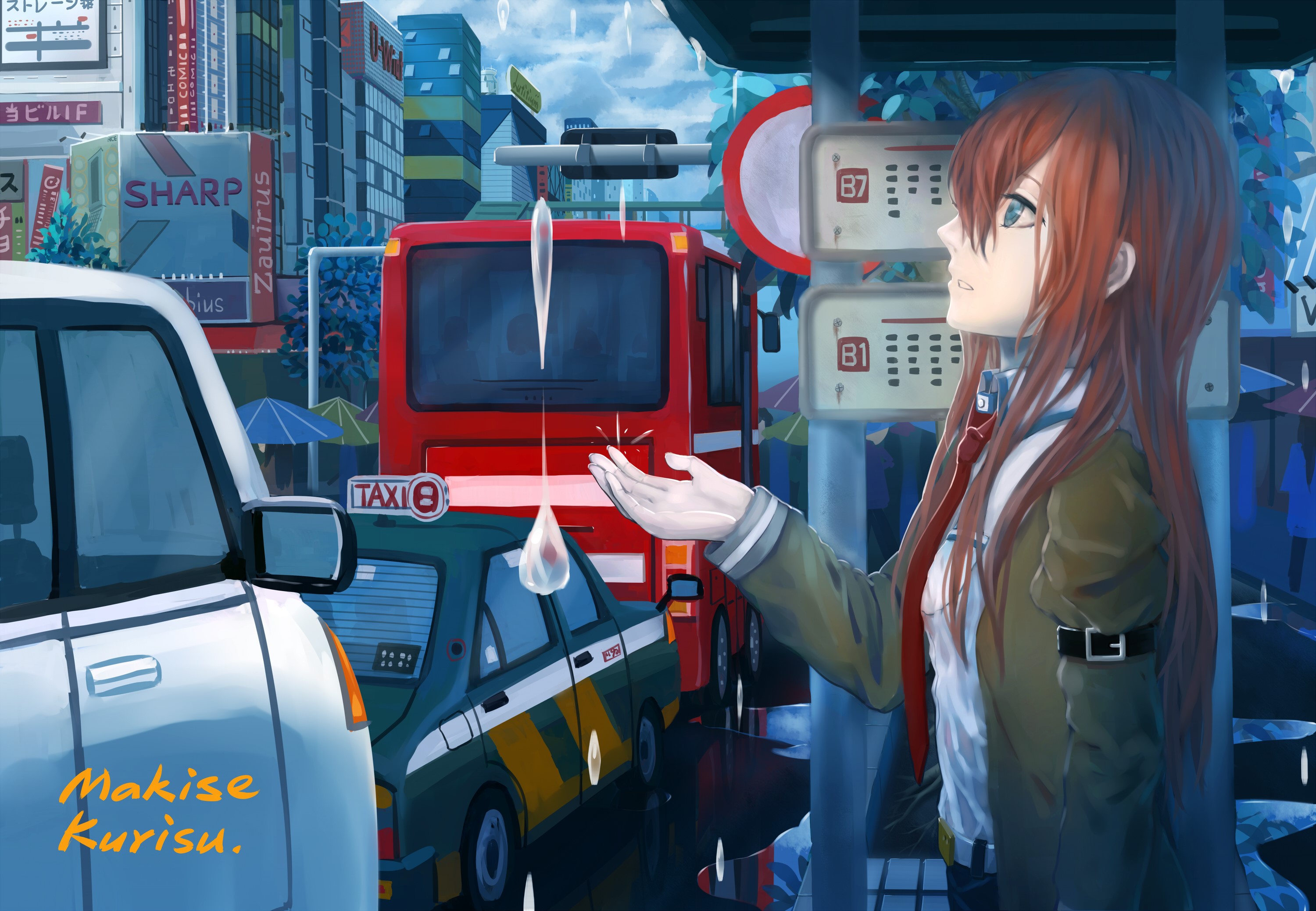 Makise Kurisu from Steins;Gate in the rain HD Wallpaper
