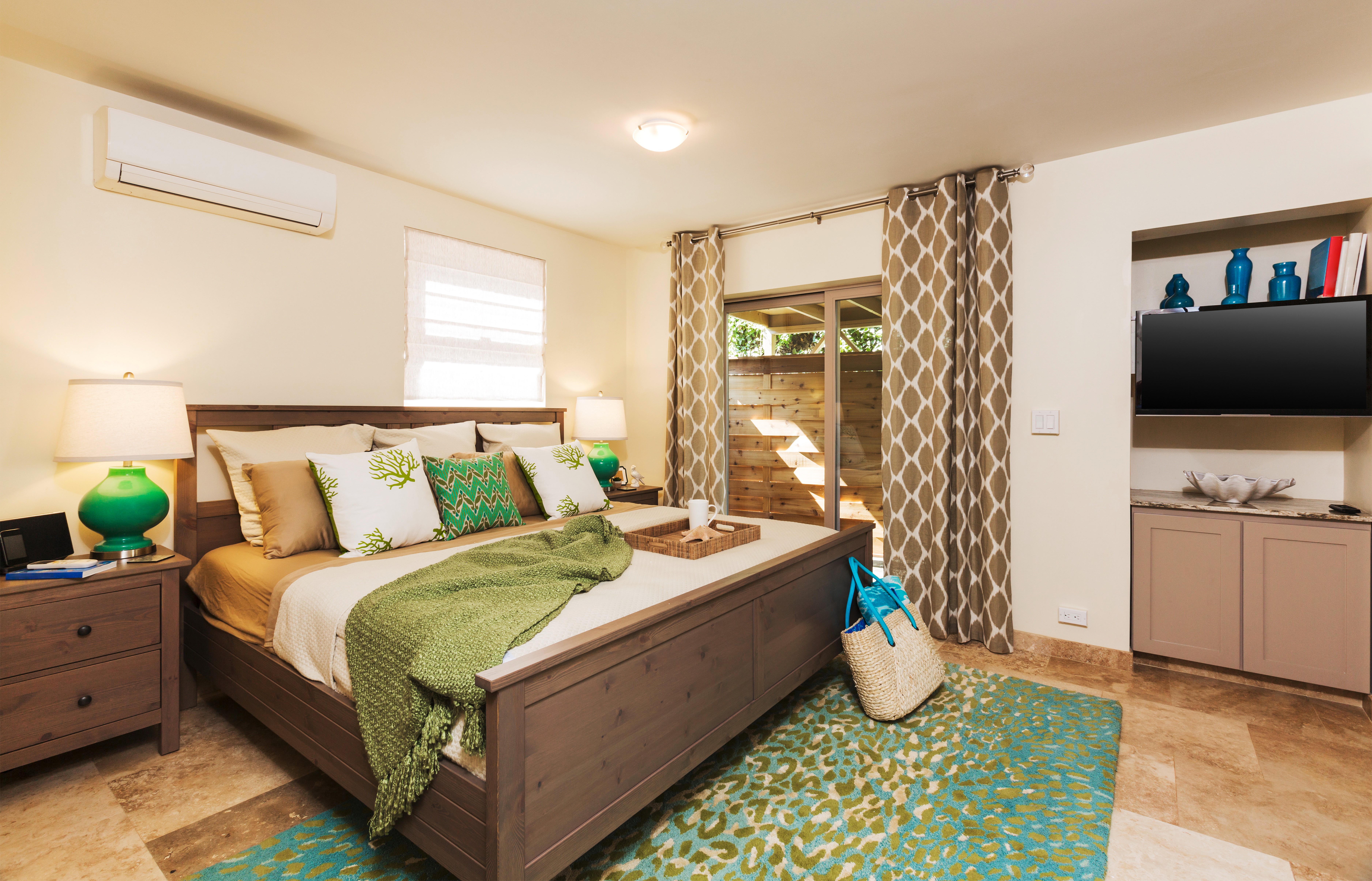 Bedroom Interior Design with Bed, Carpet, and Curtains HD Wallpaper