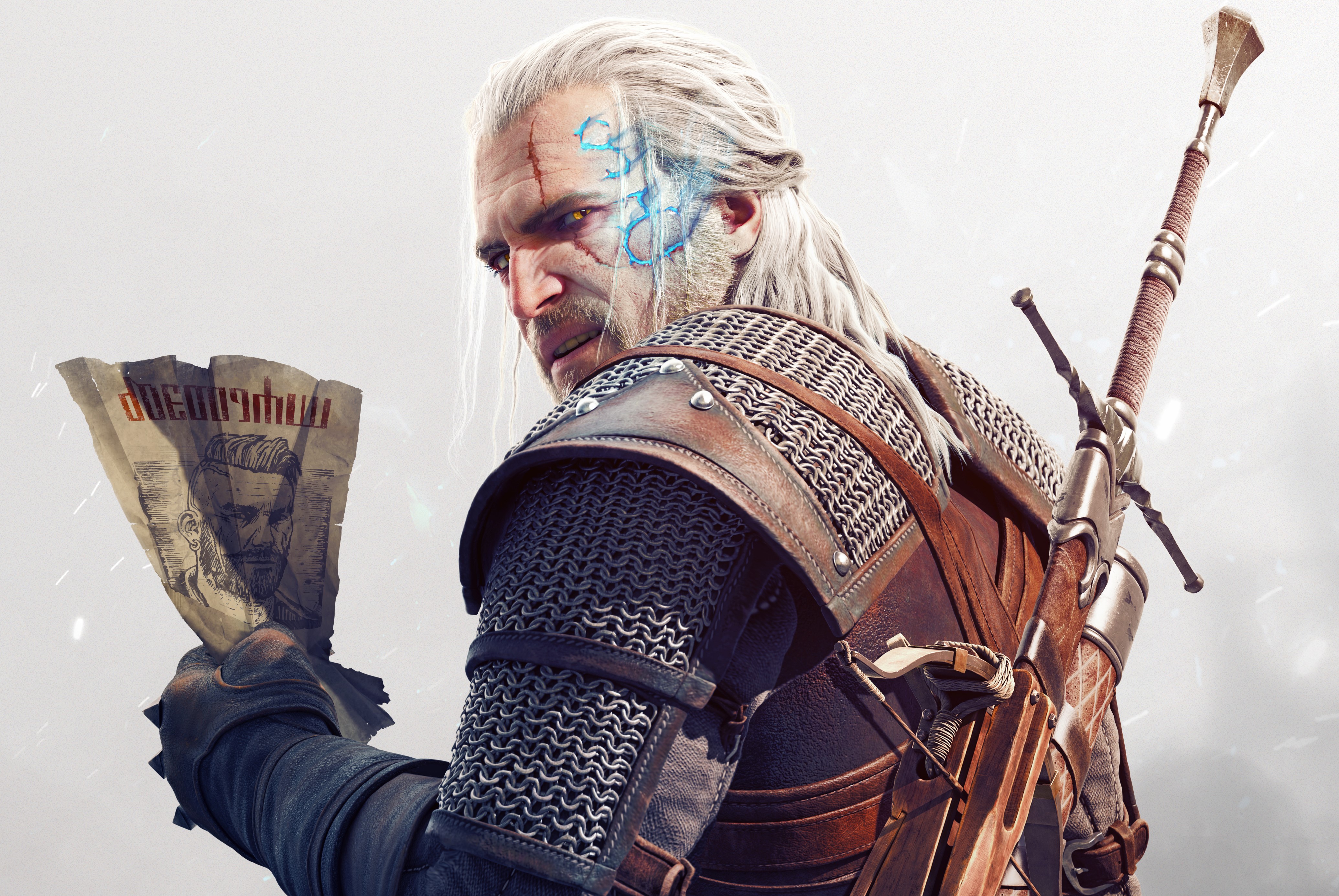 Geralt of Rivia from The Witcher 3: Wild Hunt with a bounty poster HD Wallpaper