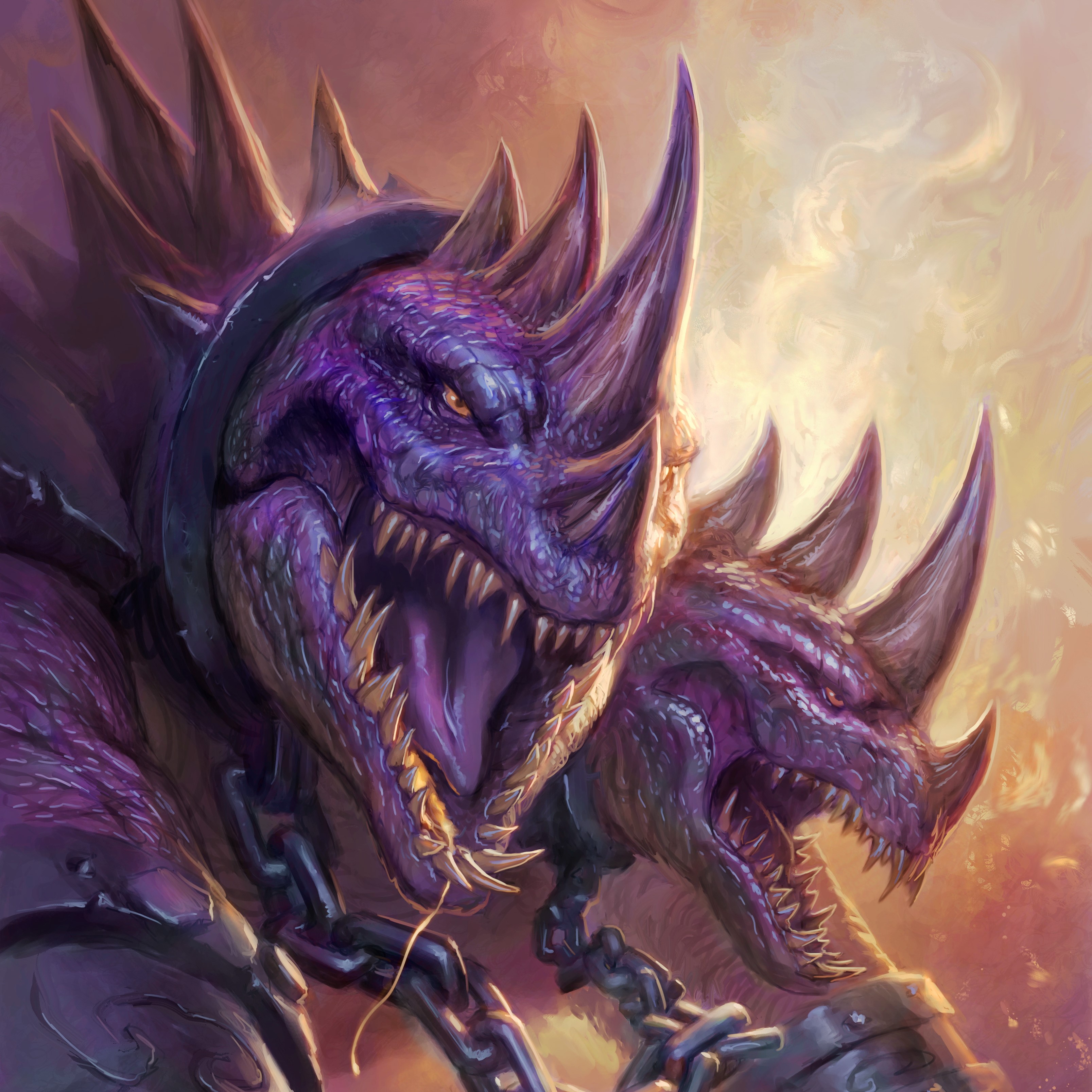 Chromaggus from World of WarCraft with two heads and chains HD Wallpaper