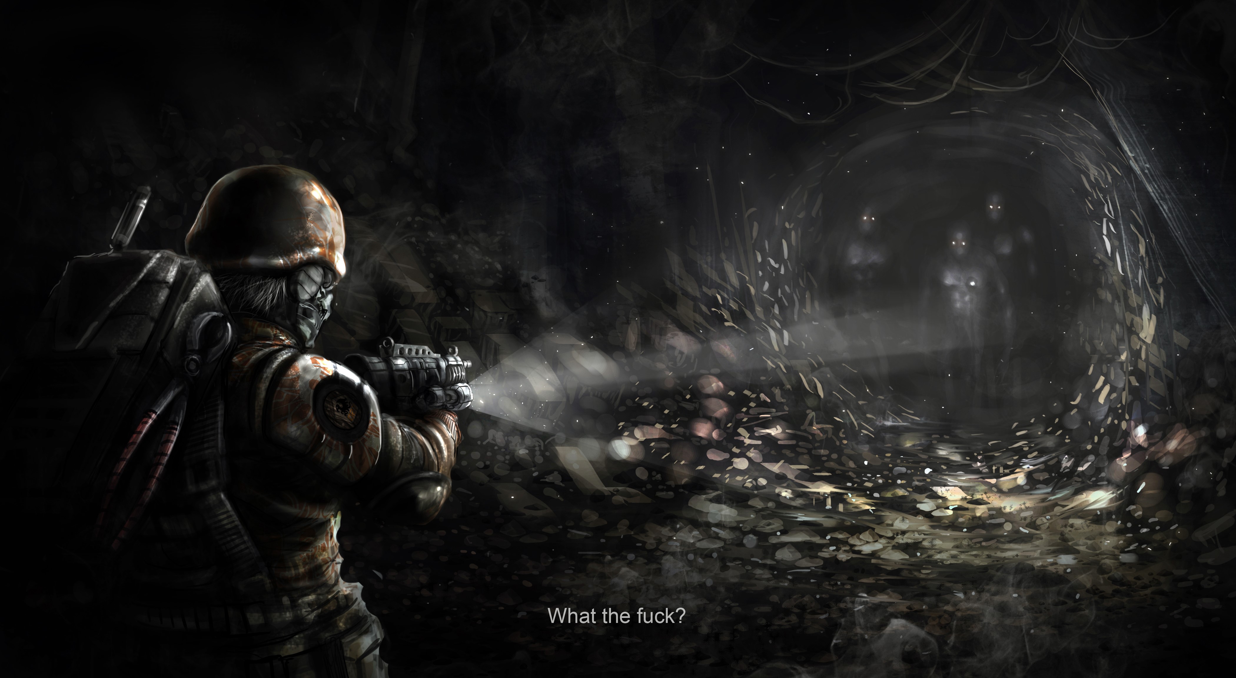 Soldier in a cave with ghosts HD Wallpaper