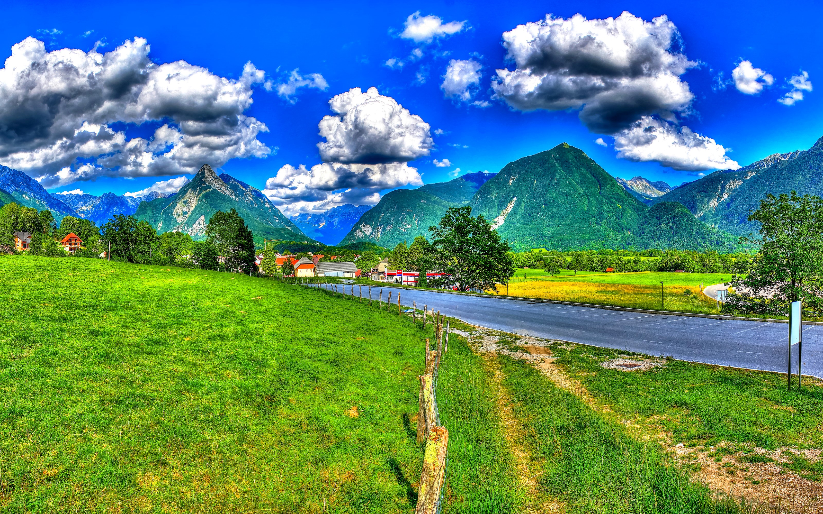 Slovenian mountain village with HDR scenery HD Wallpaper