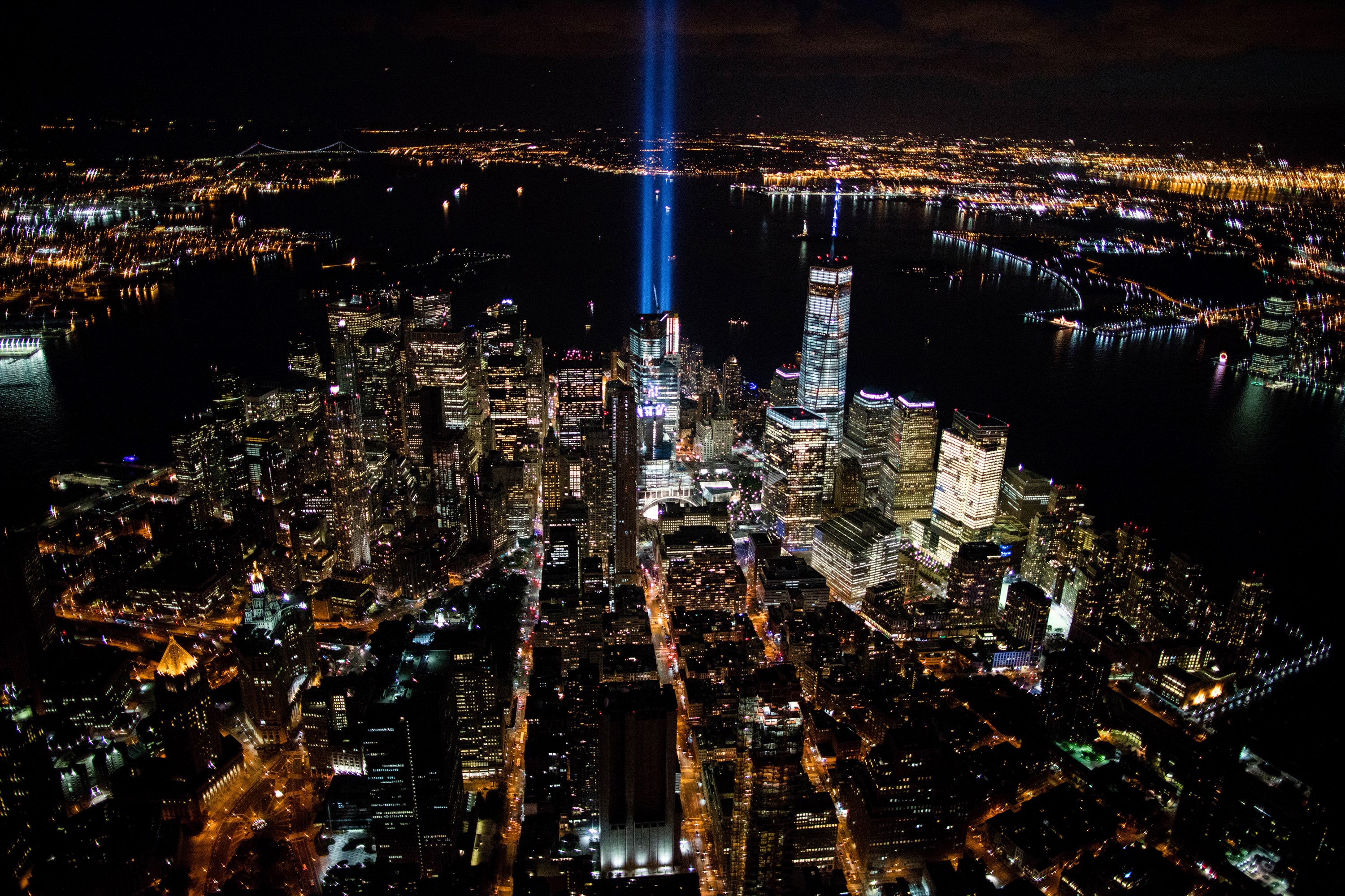 Tribute in Light over New York City at Night HD Wallpaper