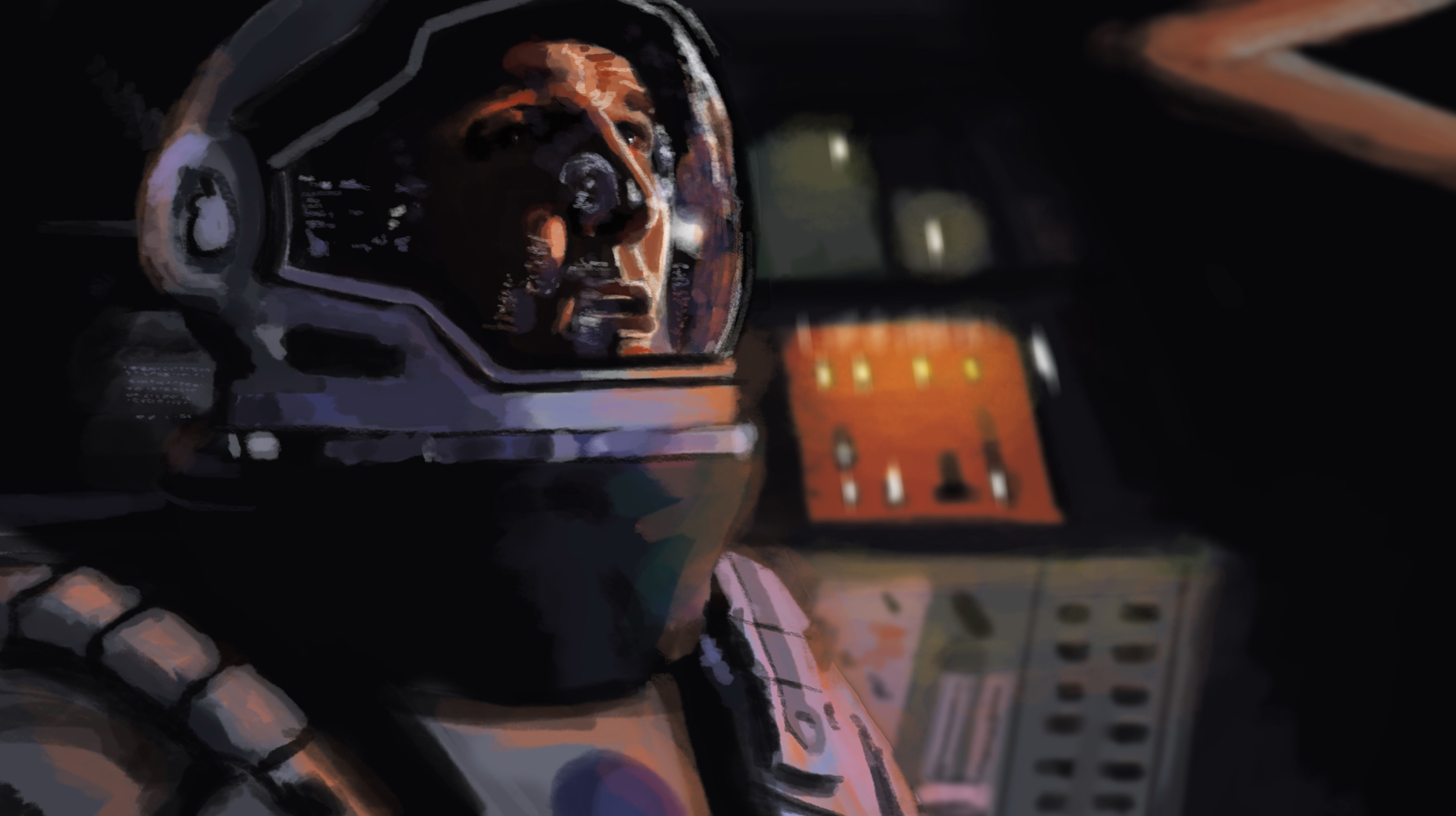 Astronaut in a spaceship cockpit HD Wallpaper