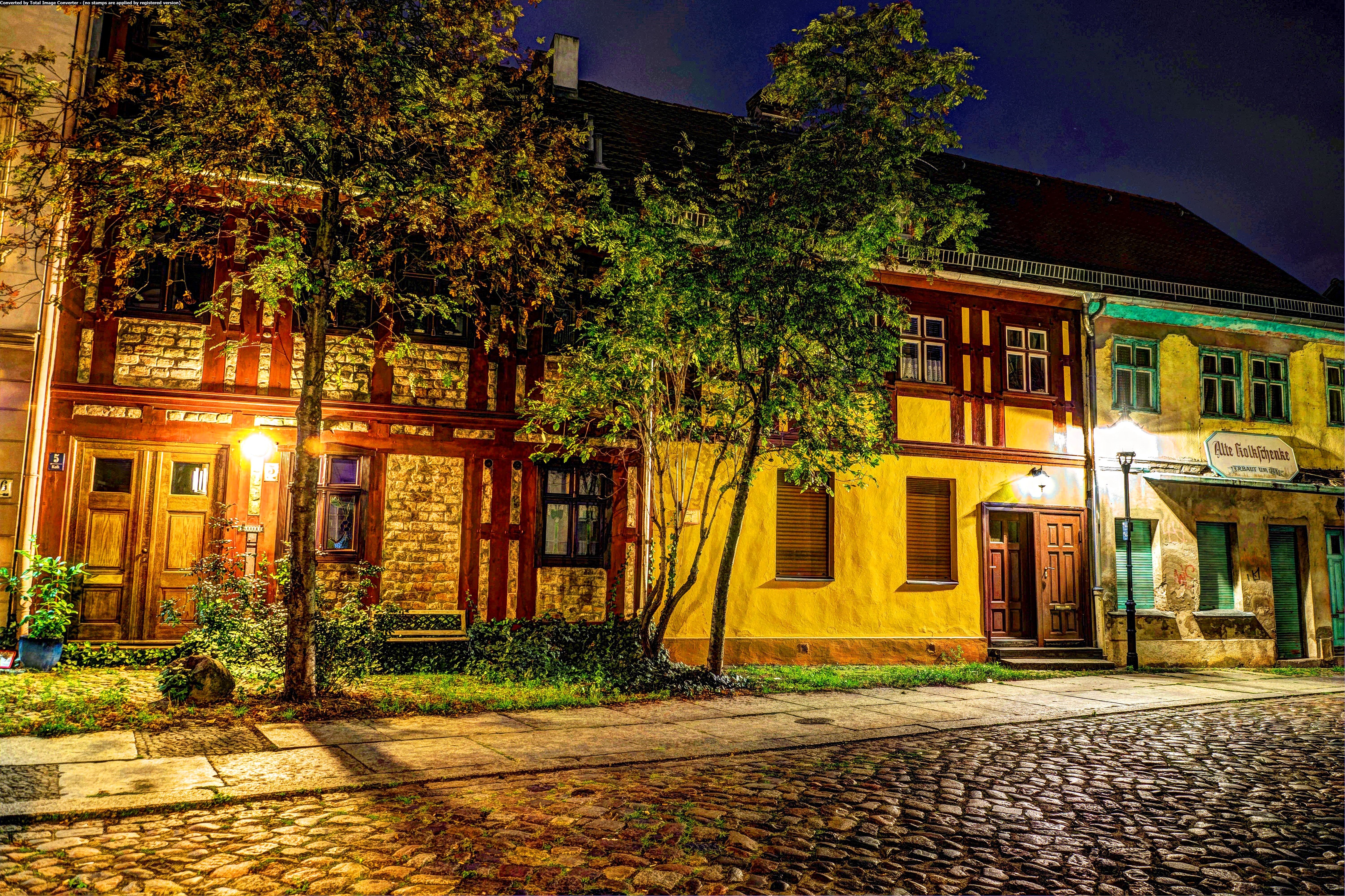 Night street in Berlin, Germany with HDR effect HD Wallpaper