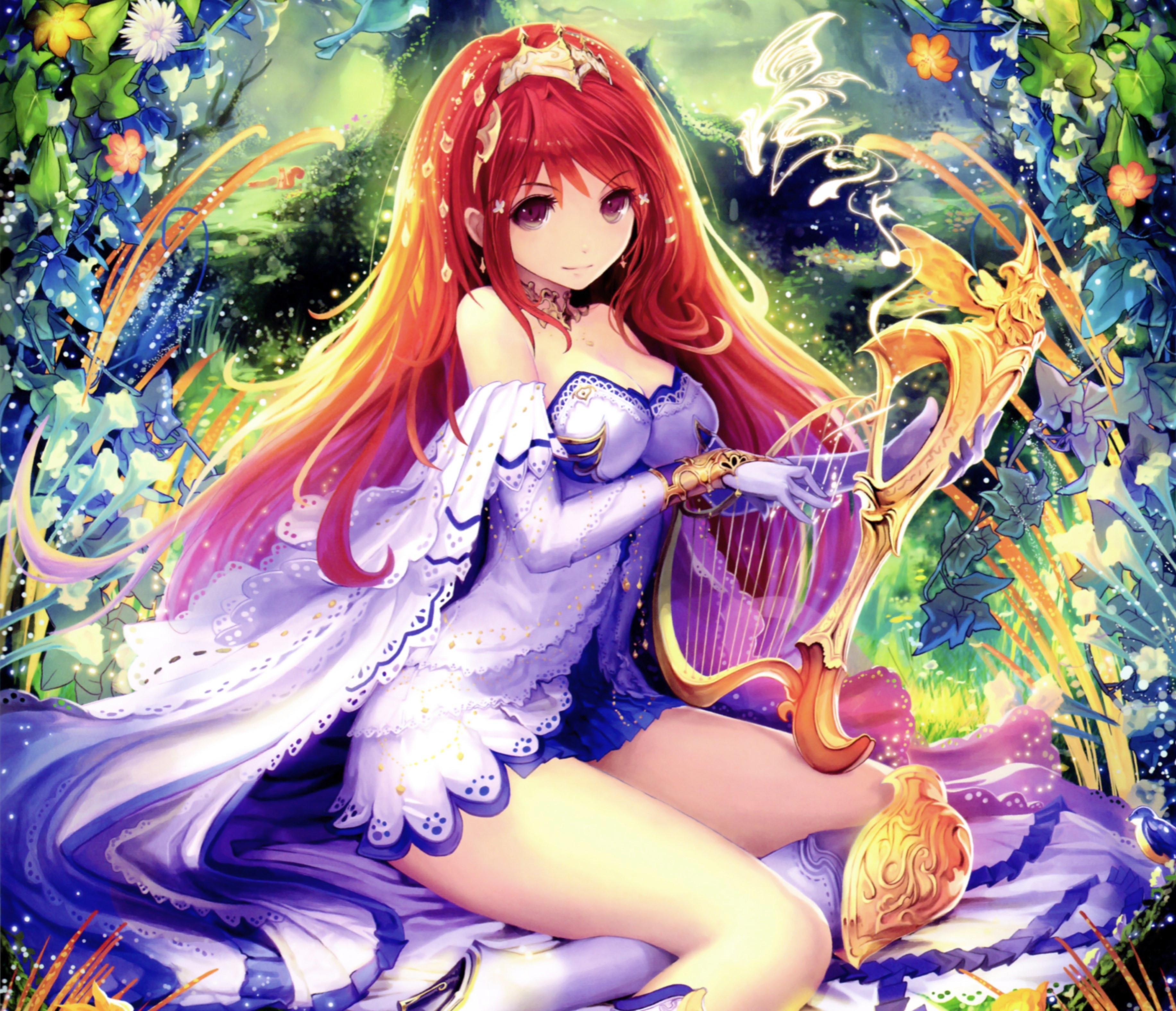 Girl playing harp from Shingeki no Bahamut HD Wallpaper