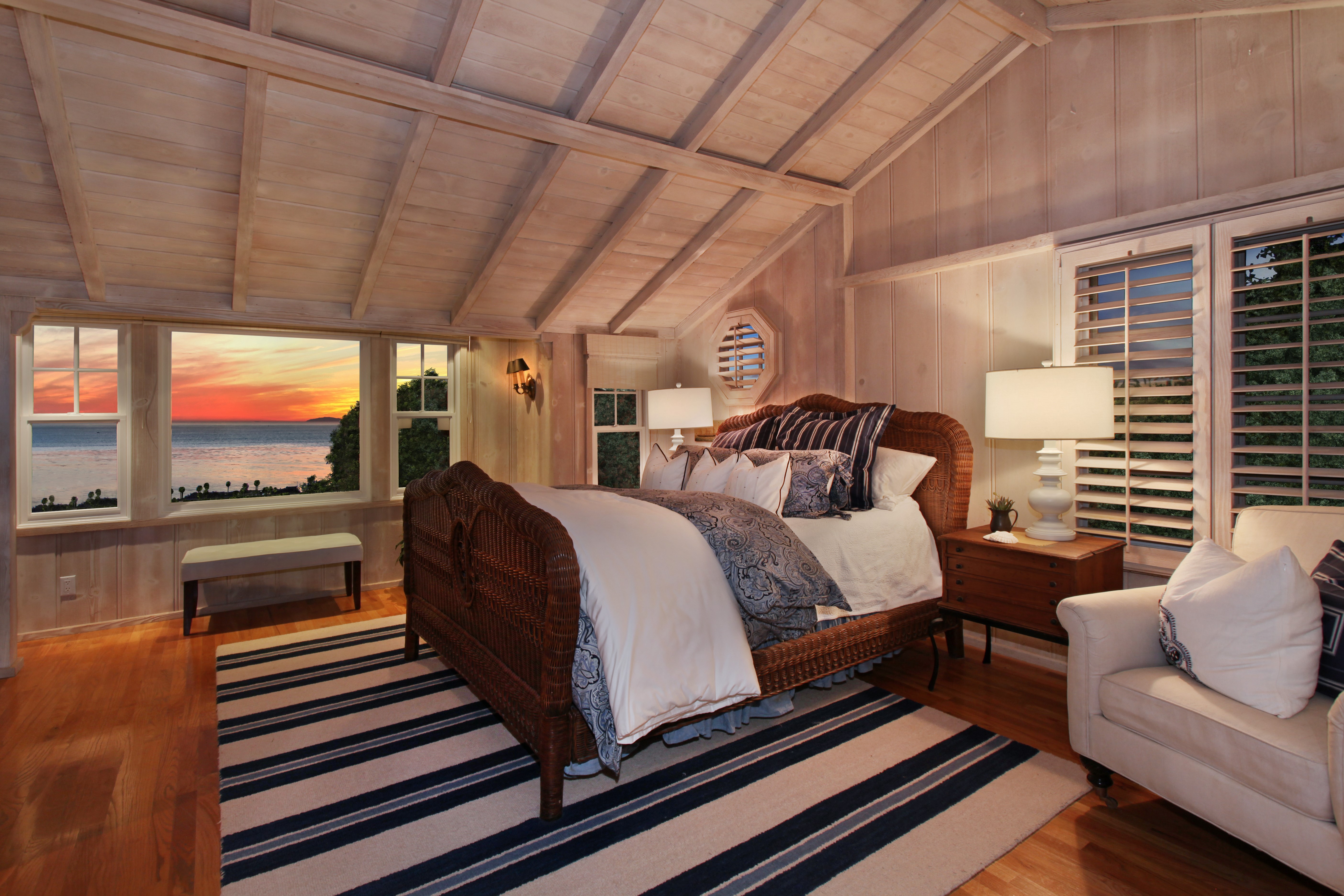 Bedroom with Ocean View at Sunset HD Wallpaper