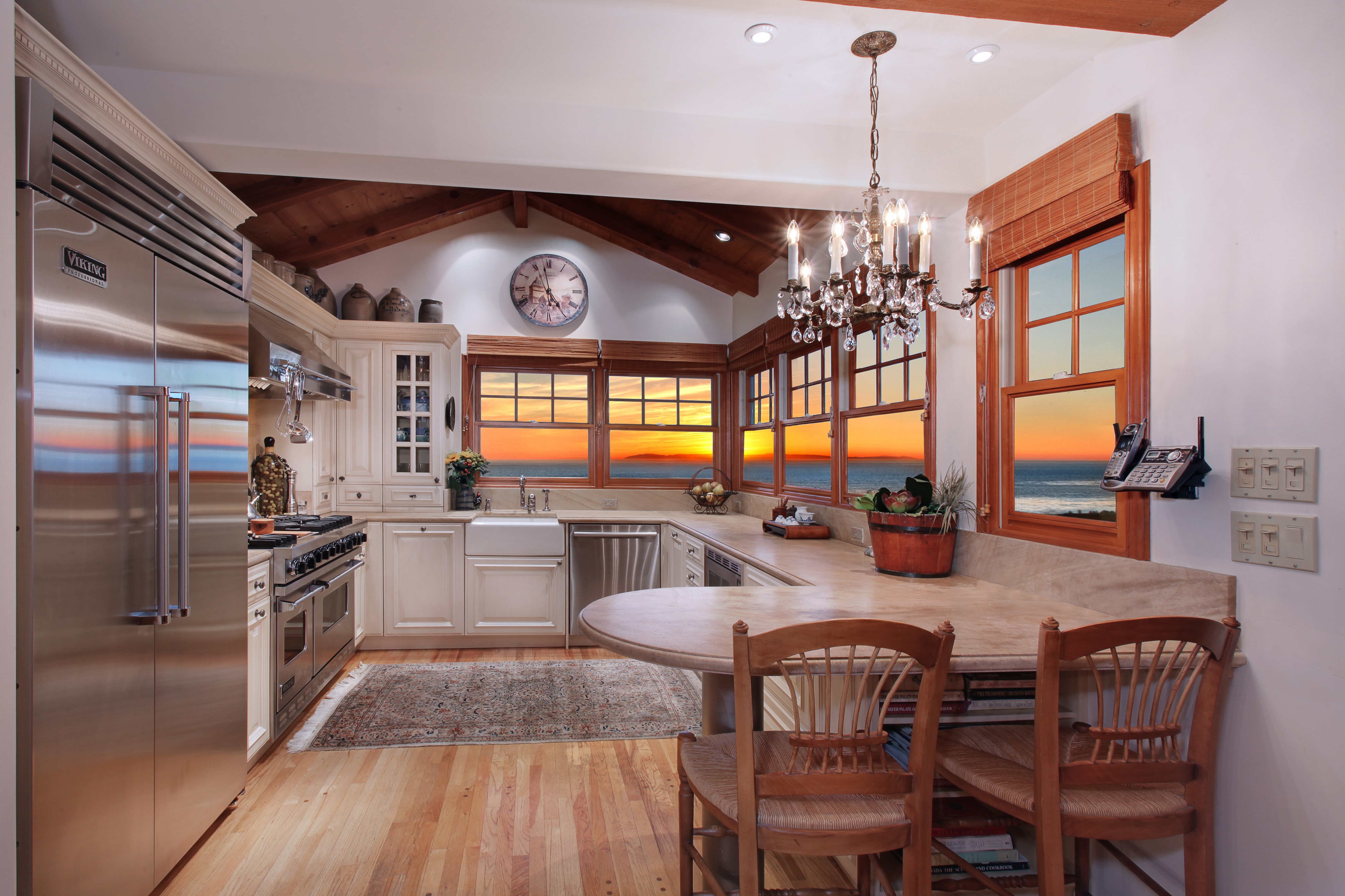 Kitchen with Ocean View at Sunset HD Wallpaper