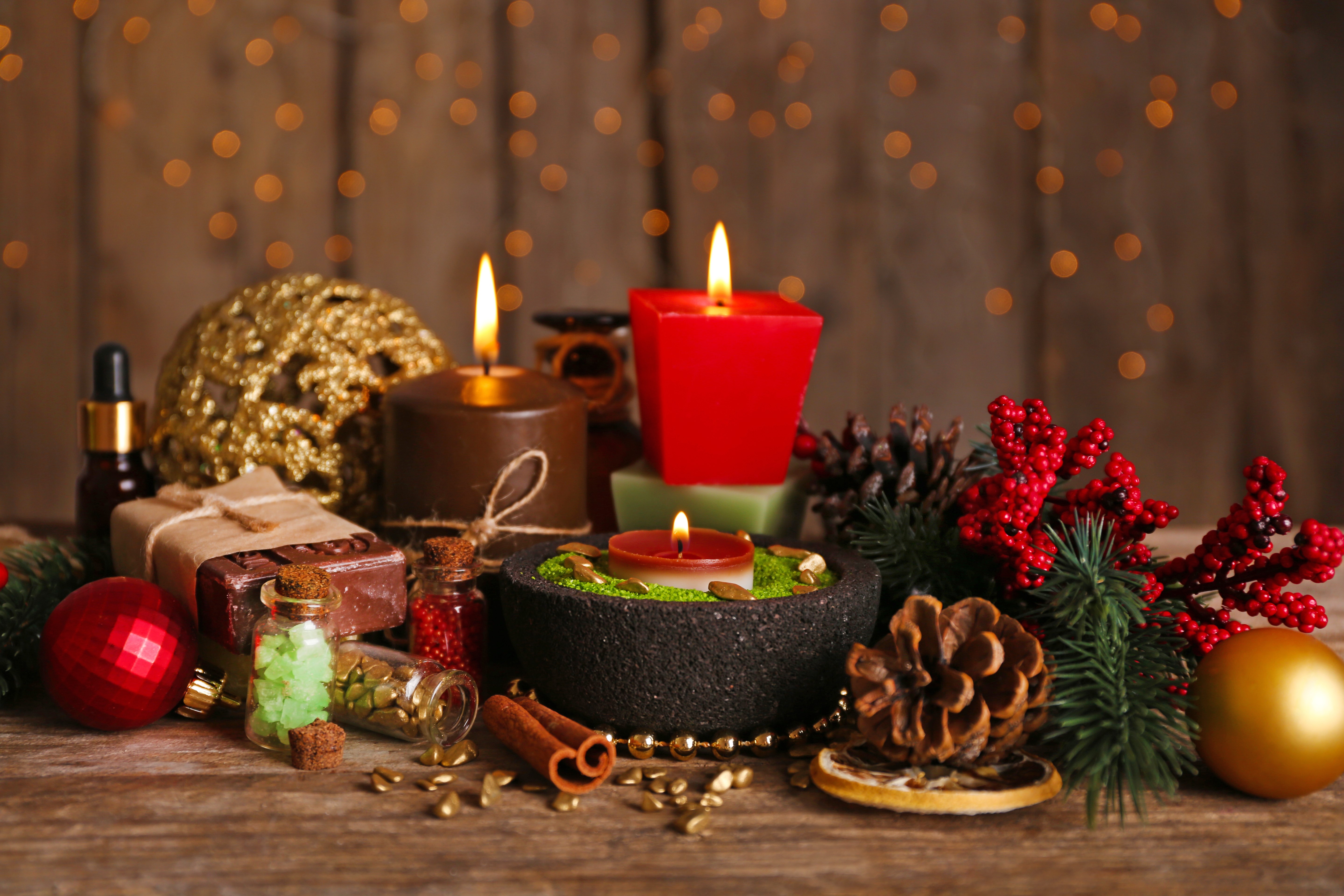 Christmas Candles and Decorations HD Wallpaper