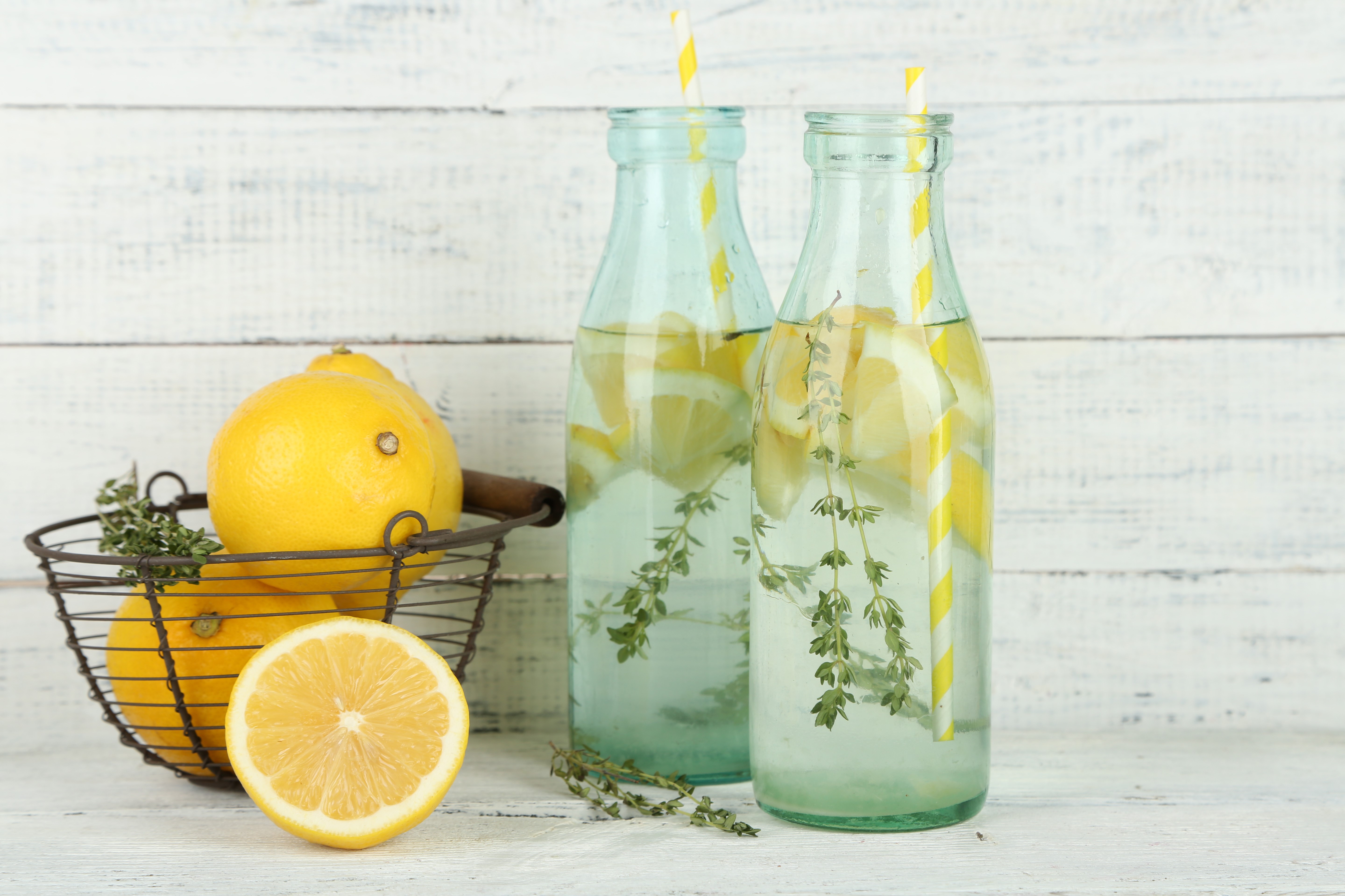 Lemons and Drinks in Bottles HD Wallpaper