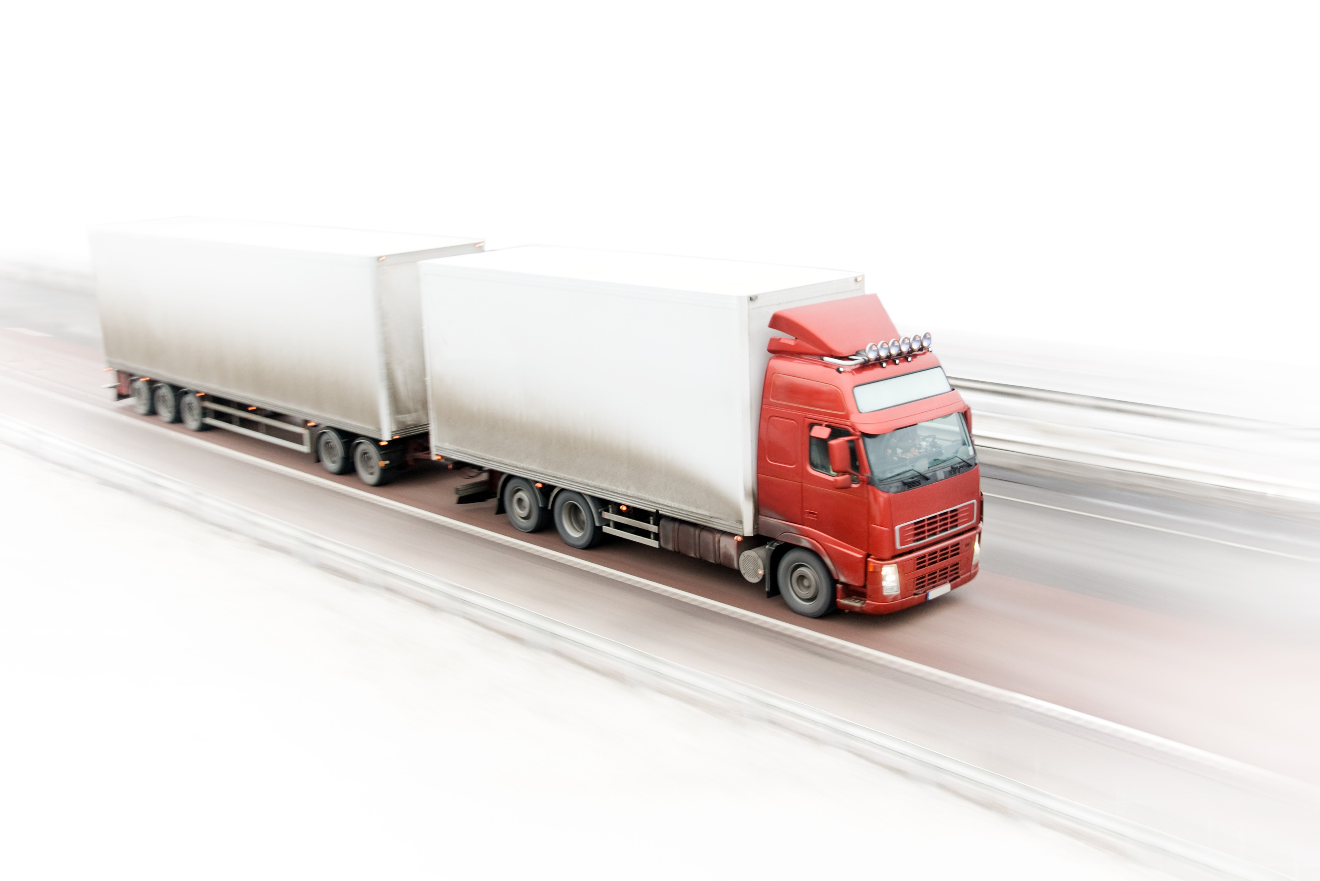 Red Semi-Truck with Two Trailers on Highway HD Wallpaper