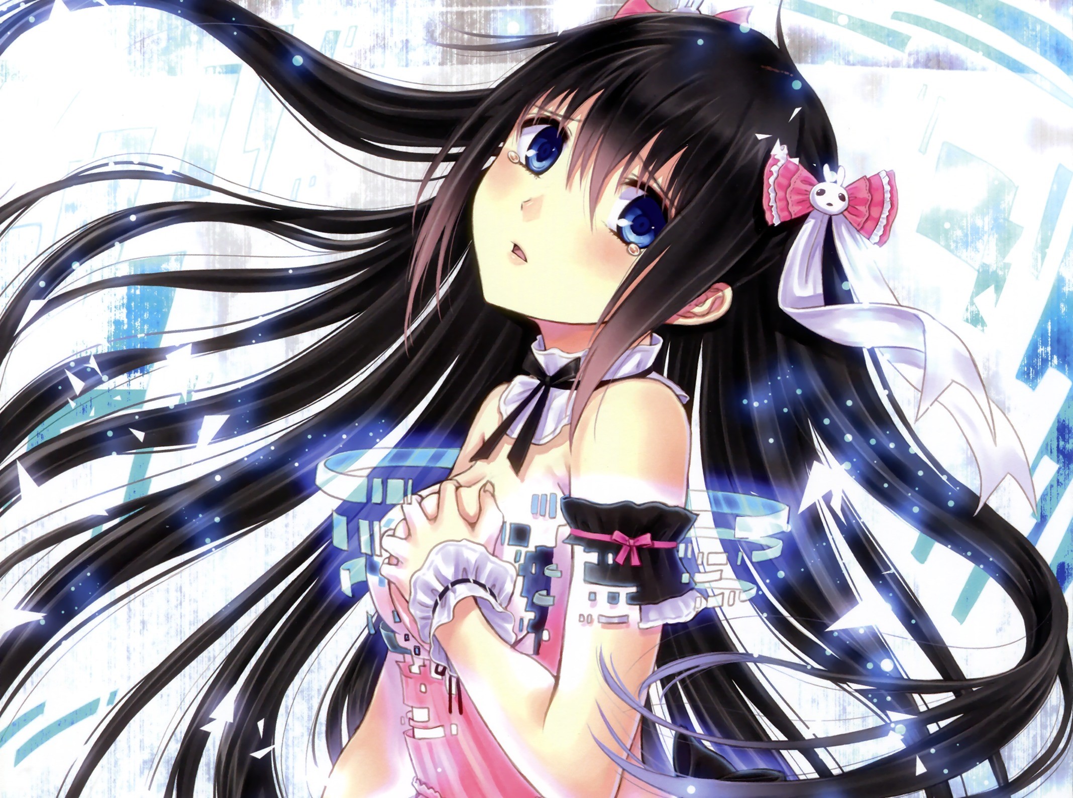 Brunette girl with blue eyes and pink dress HD Wallpaper