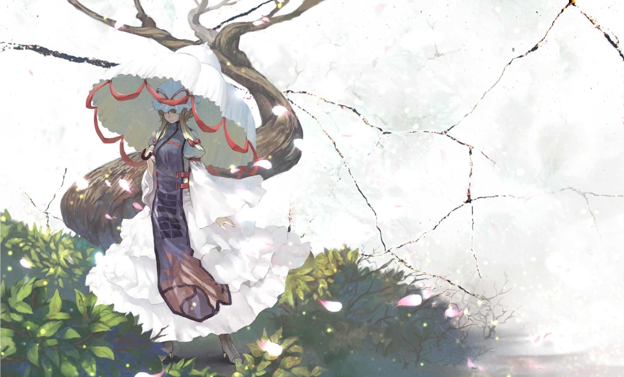Yakumo Yukari from Touhou Collection holding an umbrella HD Wallpaper