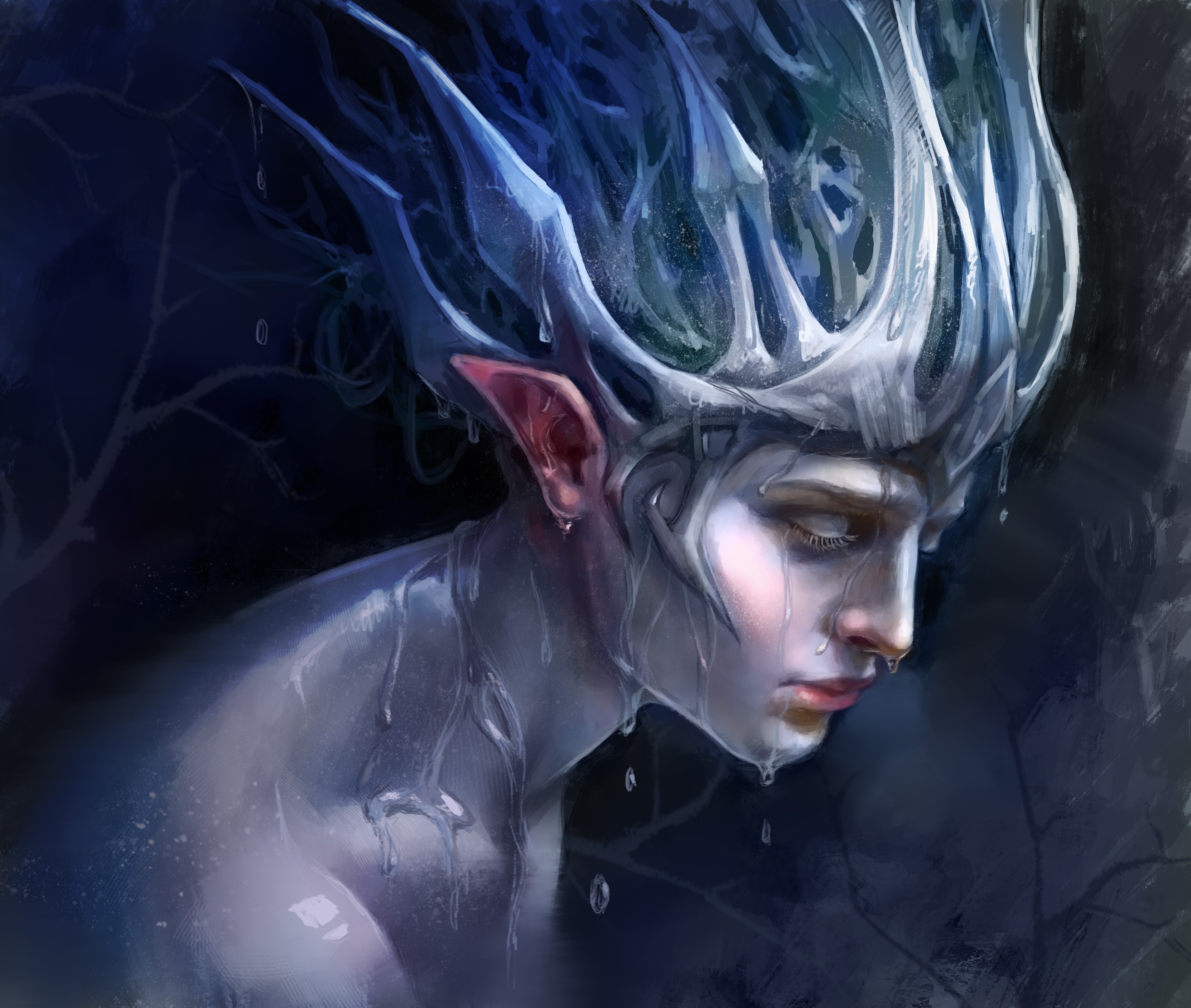A supernatural being with icy hair and dripping water HD Wallpaper