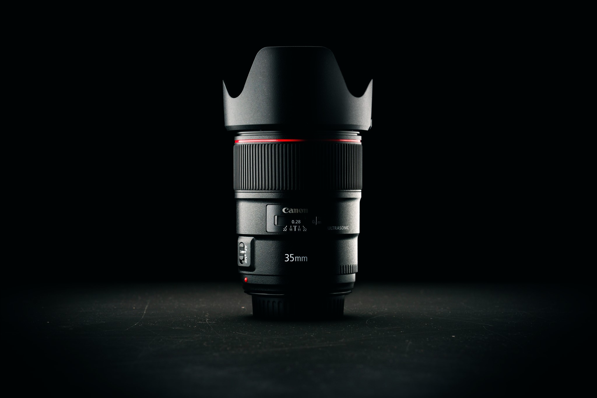 Canon 35mm camera lens with lens hood HD Wallpaper