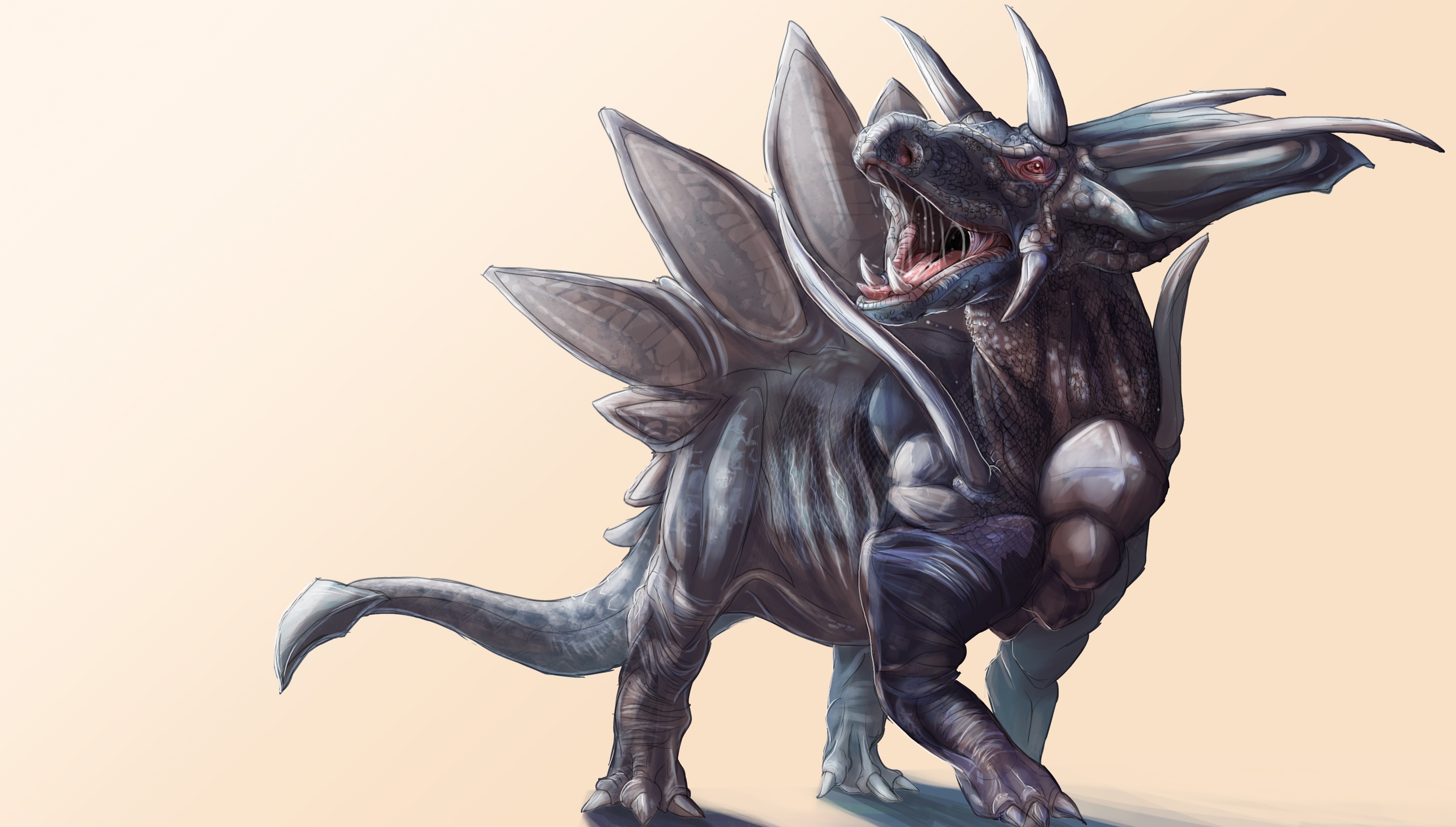 4K Dinosaur with Stegosaurus plates and horns HD Wallpaper