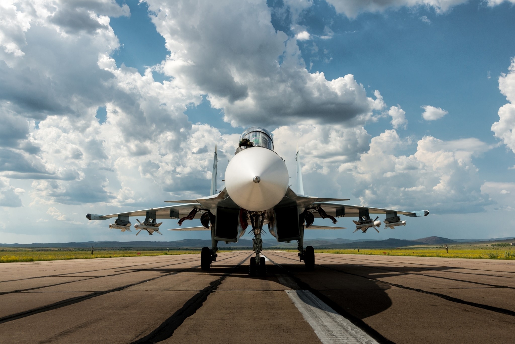 Sukhoi Su-30 fighter jet on a runway HD Wallpaper