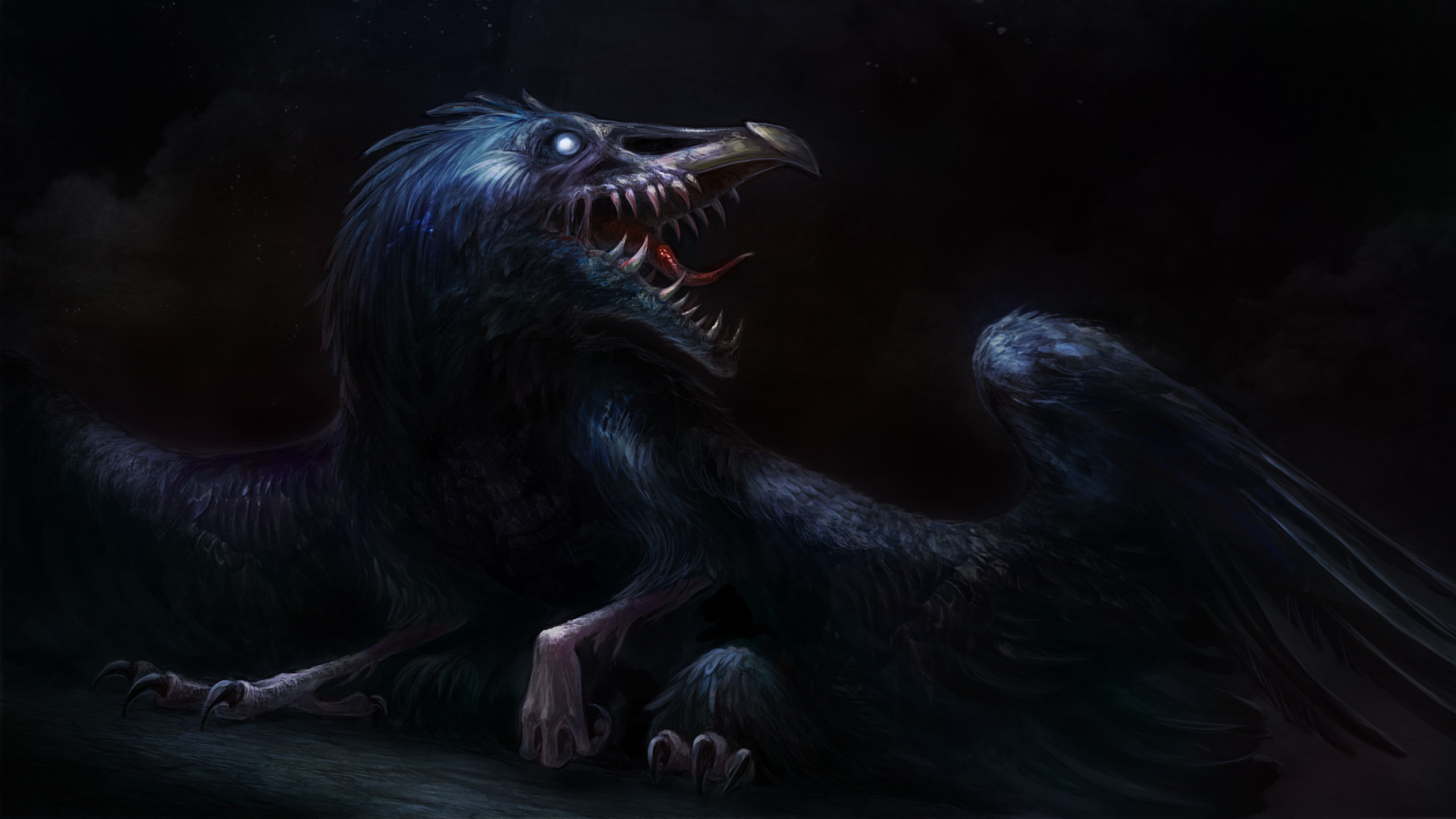 A monstrous bird-like creature with sharp teeth and wings HD Wallpaper