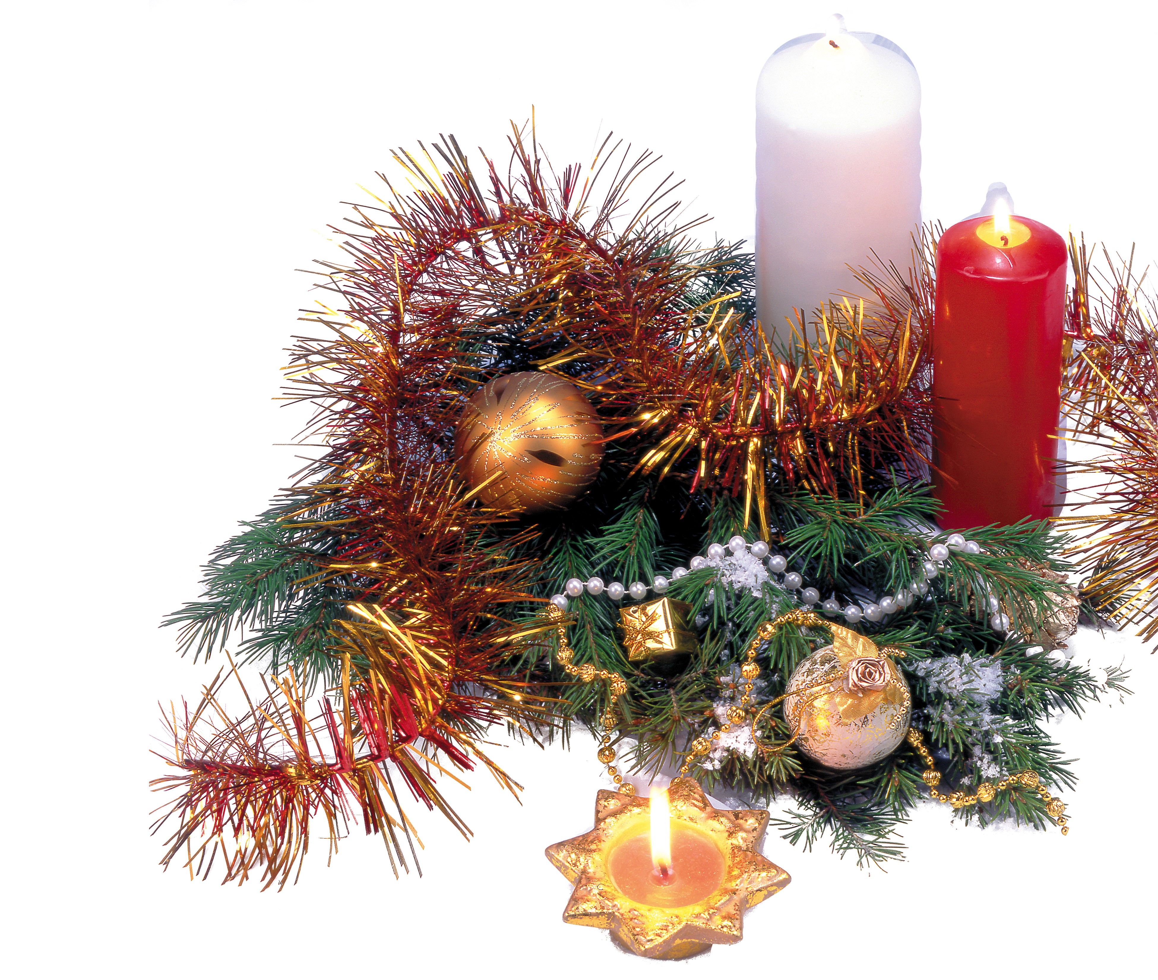Christmas Decorations with Candles and Ornaments HD Wallpaper
