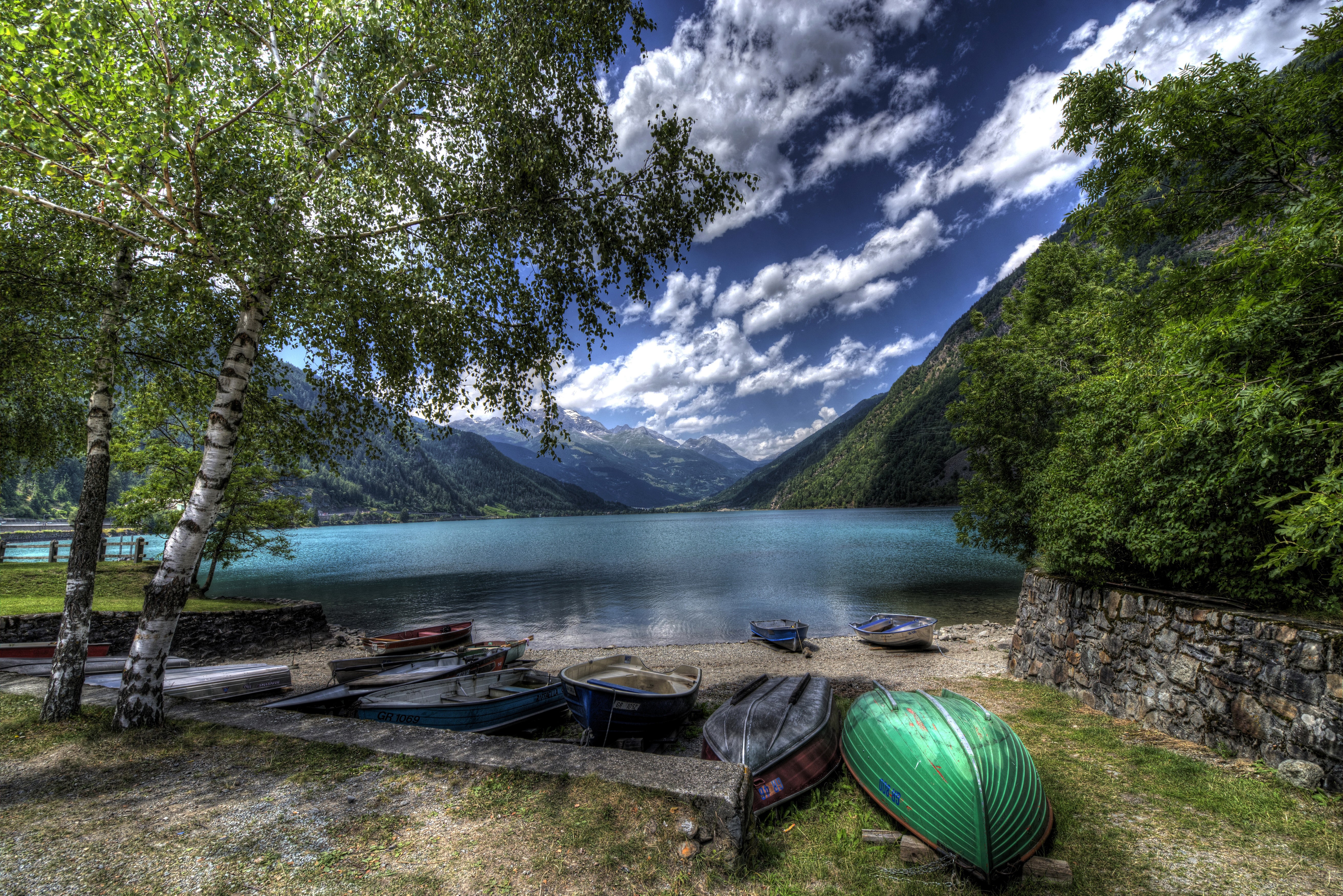 Boats on Lake Poschiavo, Switzerland HD Wallpaper