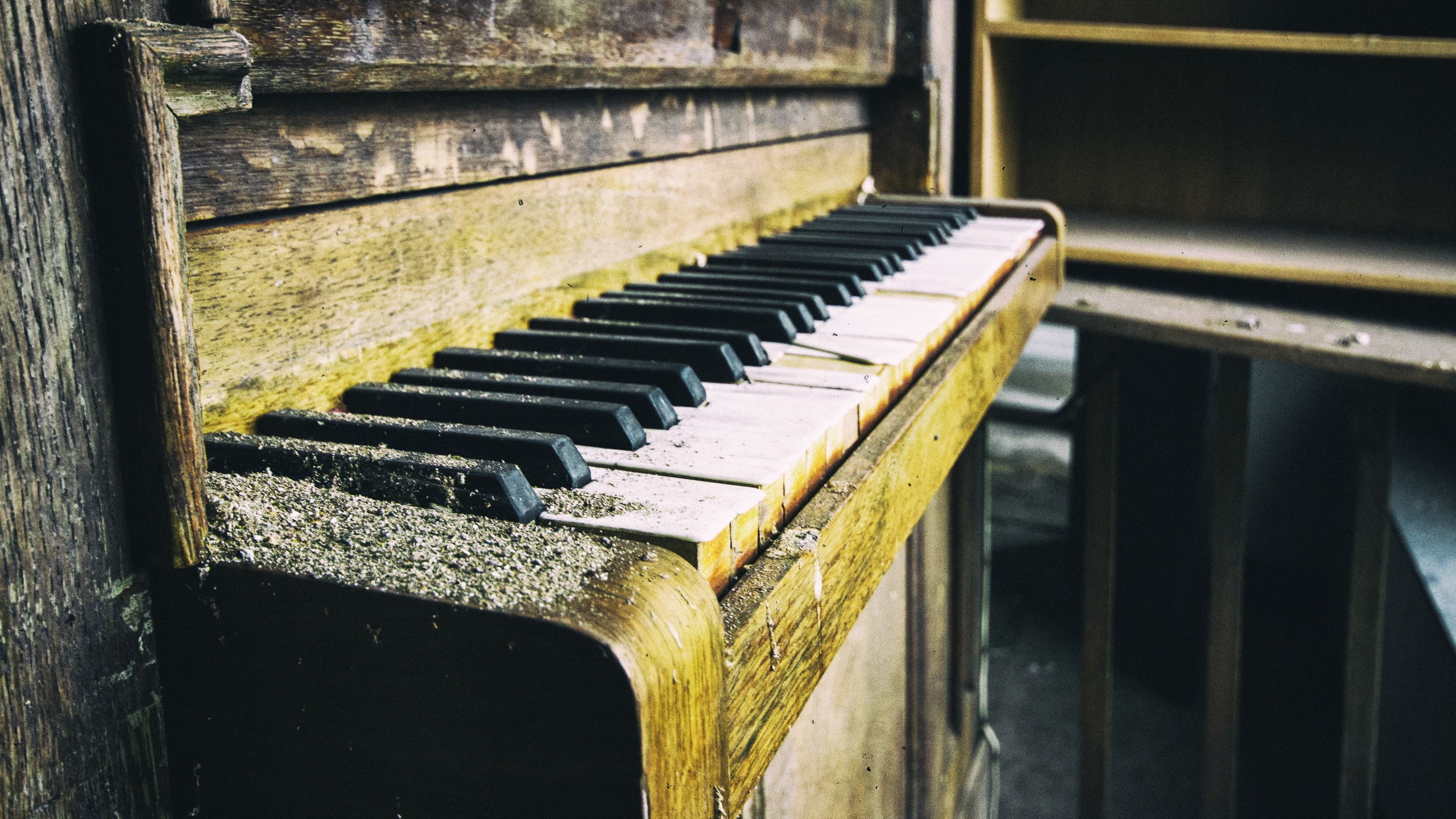 Close-up of an old, dusty piano keyboard HD Wallpaper