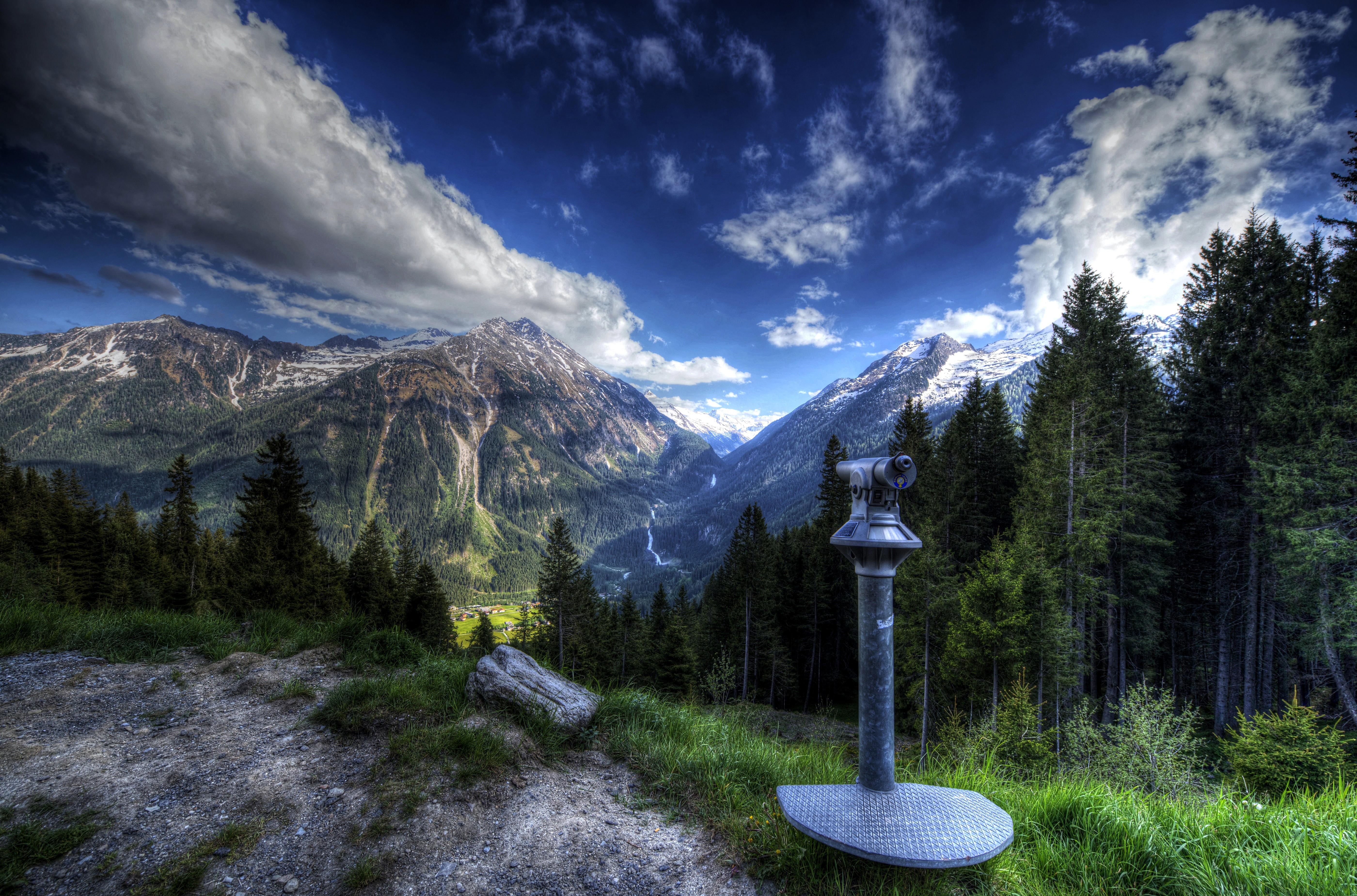 Mountains and Valley with Telescope HD Wallpaper