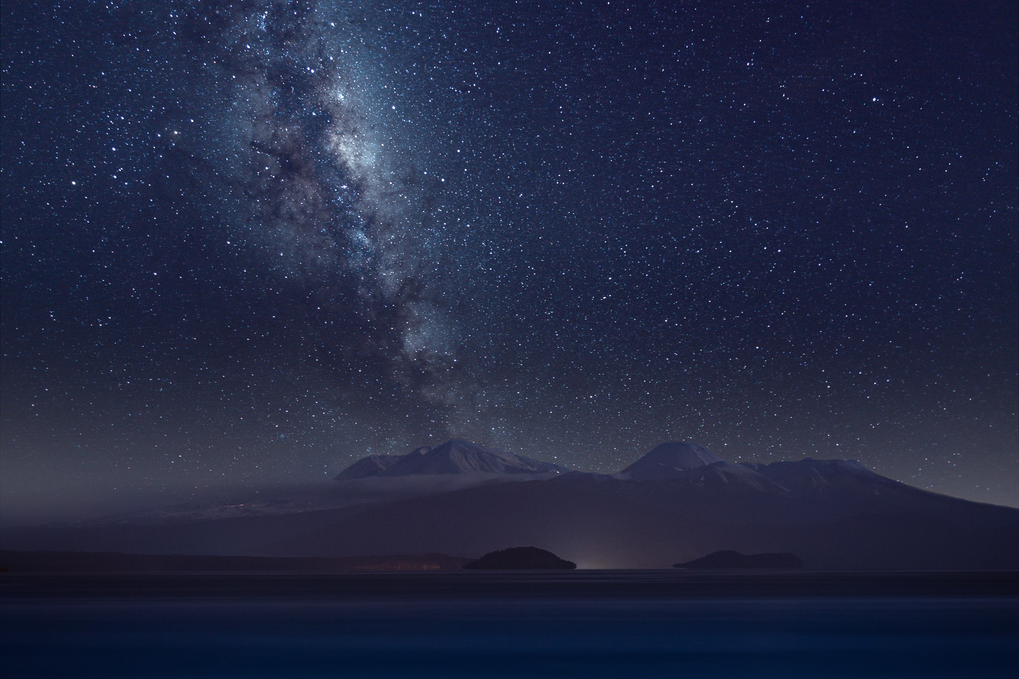 Milky Way over Mountains and Water HD Wallpaper