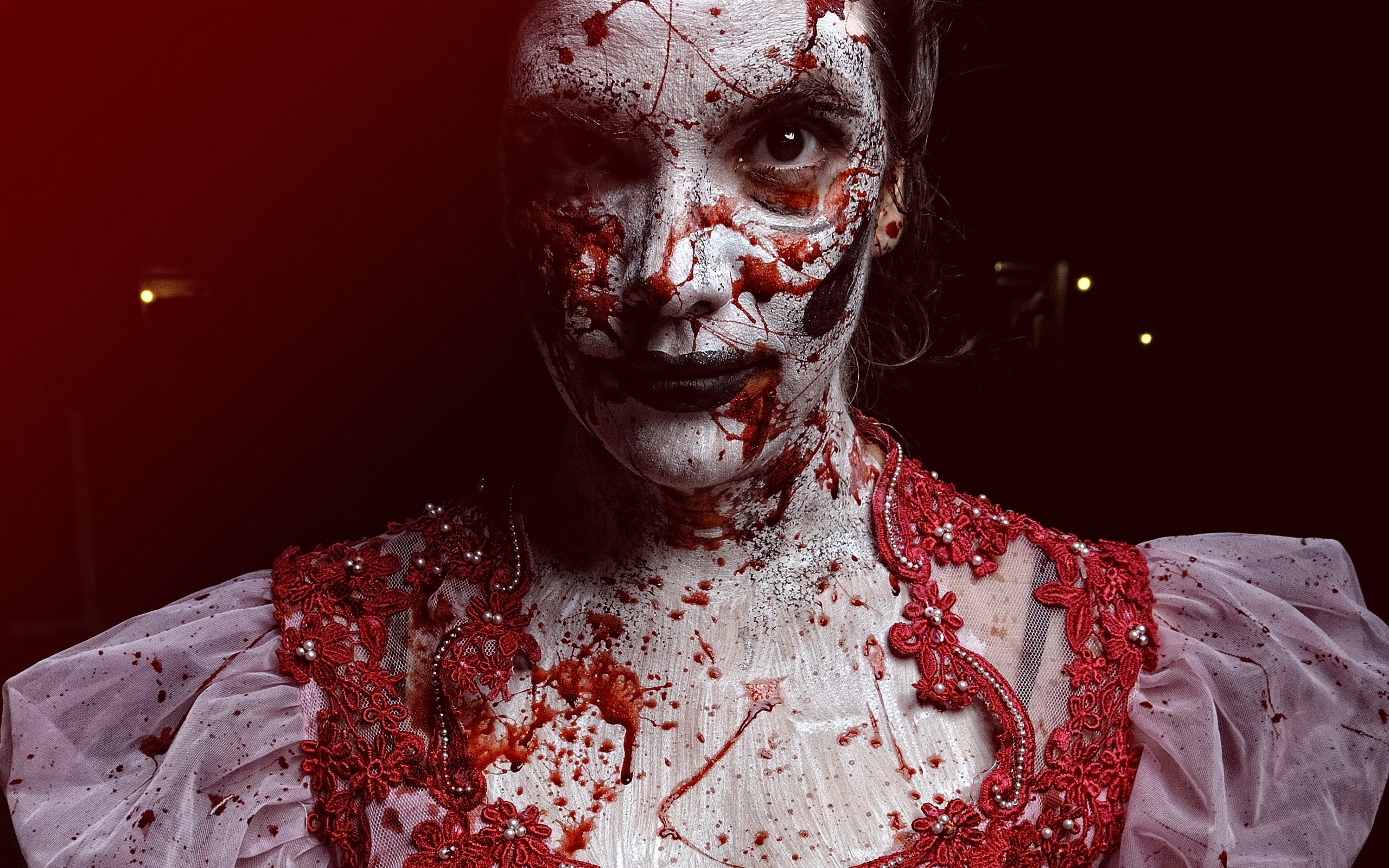 Woman with zombie makeup and blood splatters HD Wallpaper