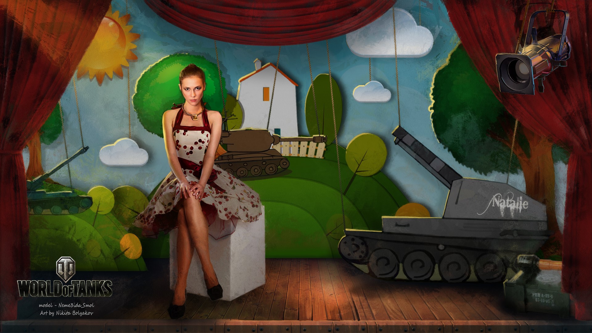 World of Tanks painting with model Nikita Bolyakov HD Wallpaper