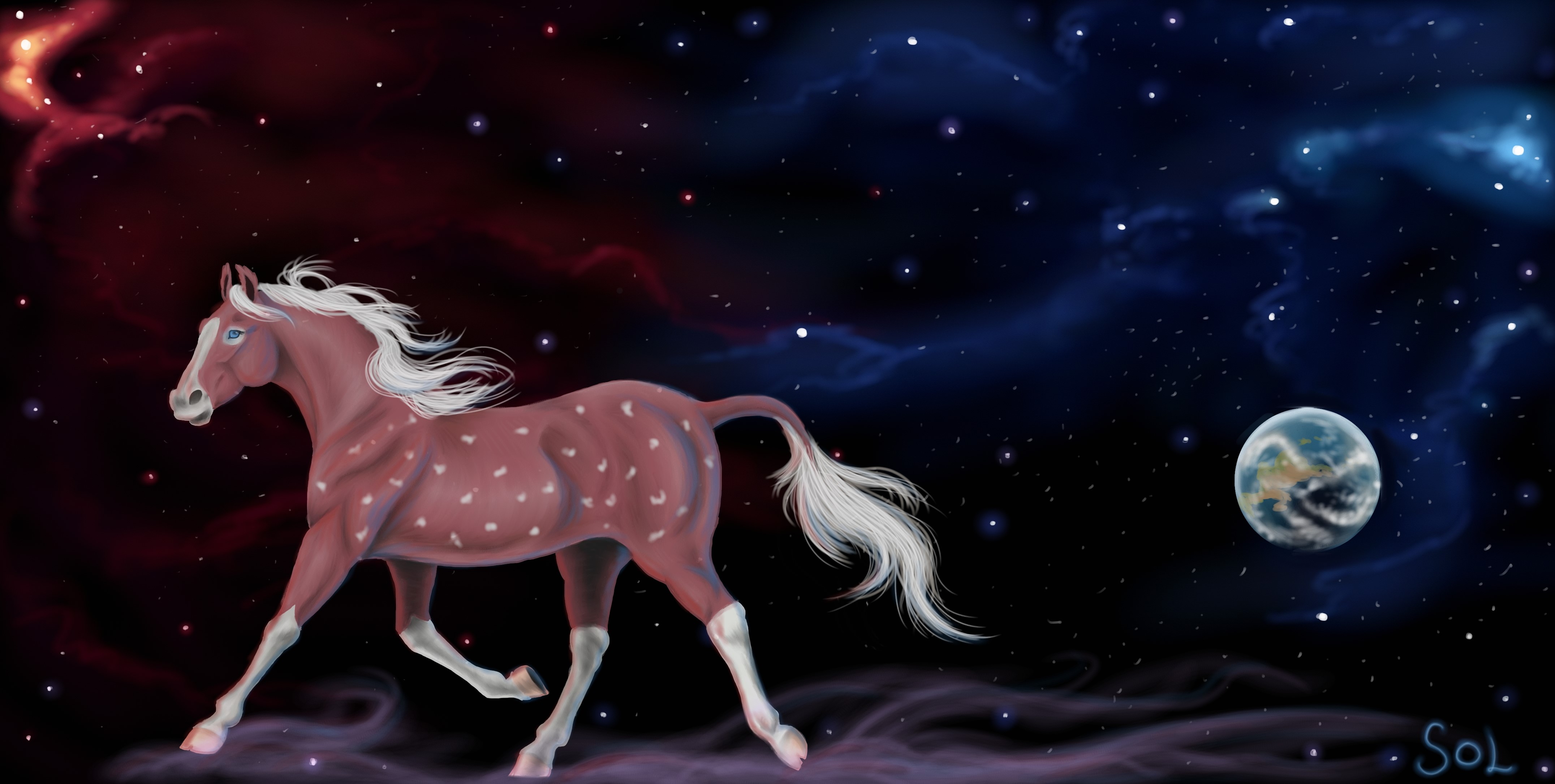 Horse in Space with Planet HD Wallpaper