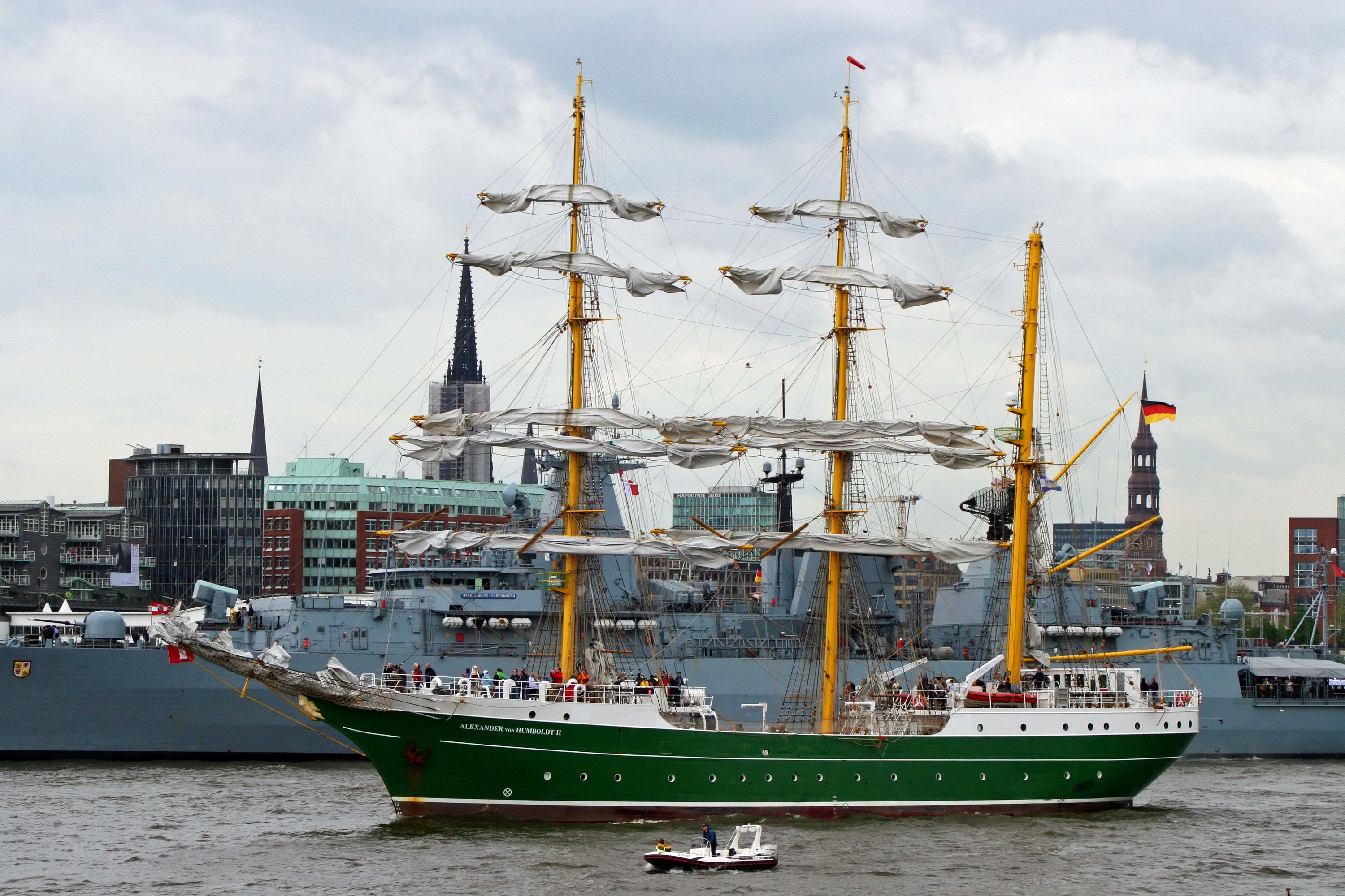 Alexander von Humboldt II sailing ship in Hamburg harbor HD Wallpaper