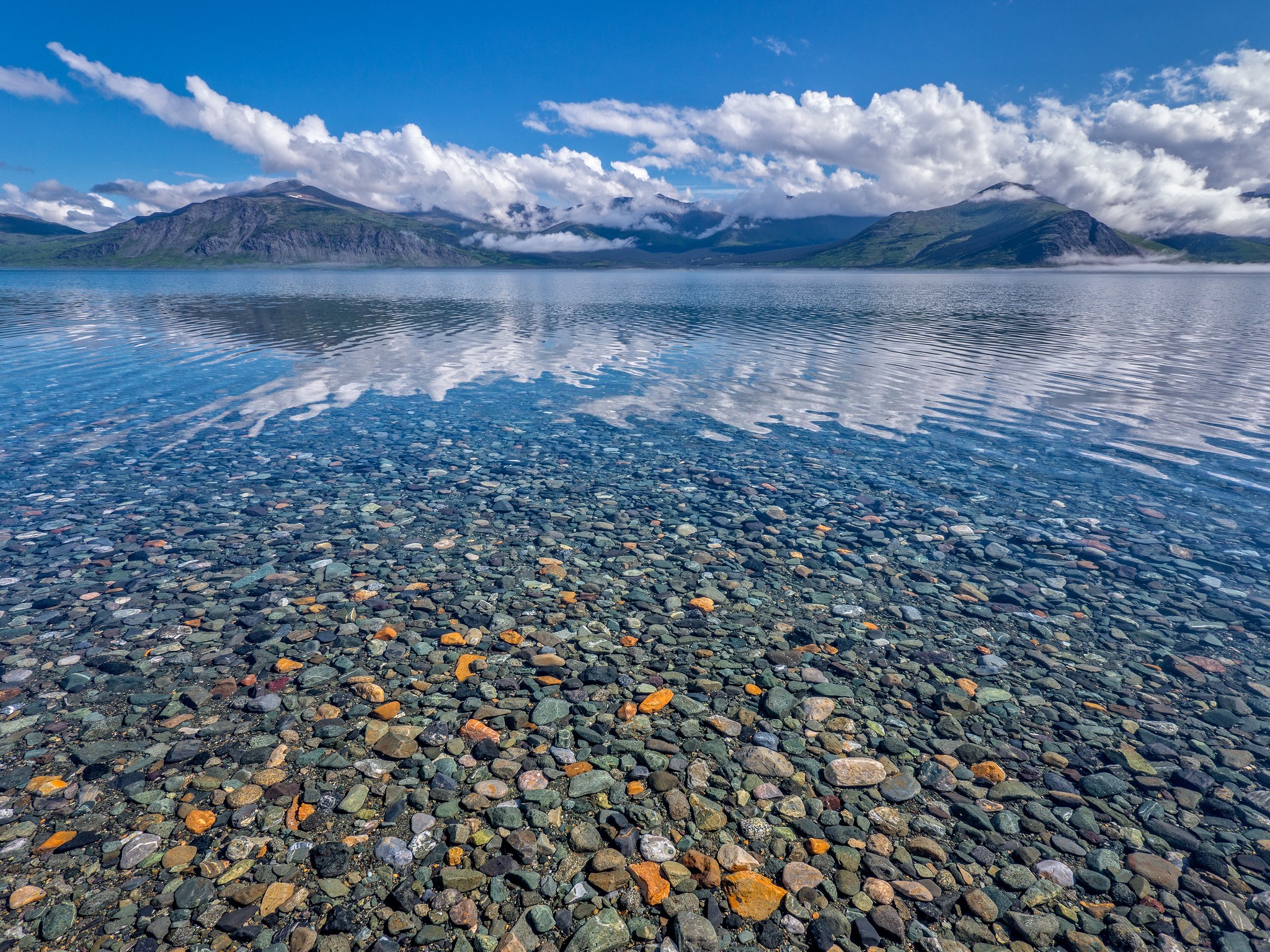 Kluane Lake with Mountains and Clouds in Canada HD Wallpaper