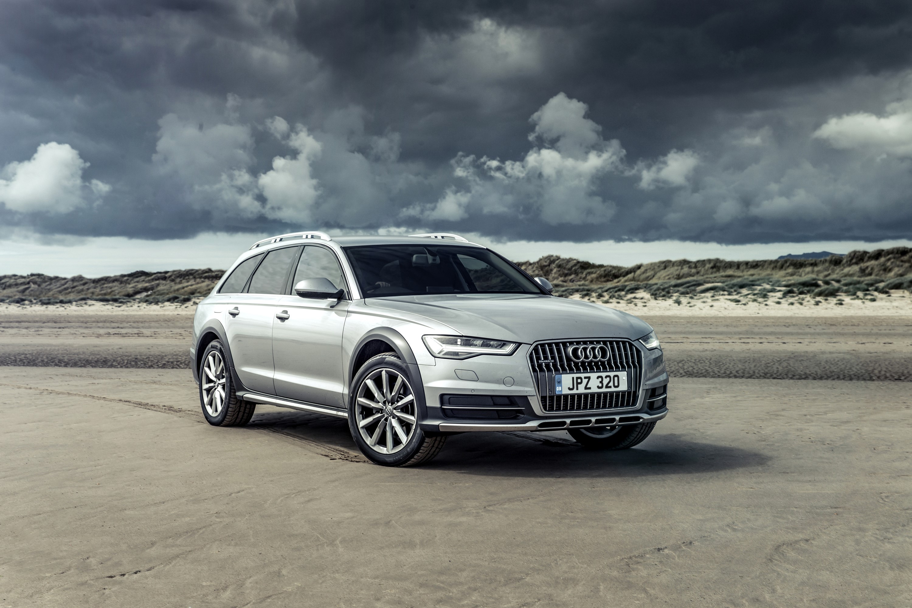 Silver Audi A6 Allroad Sport on a Beach HD Wallpaper
