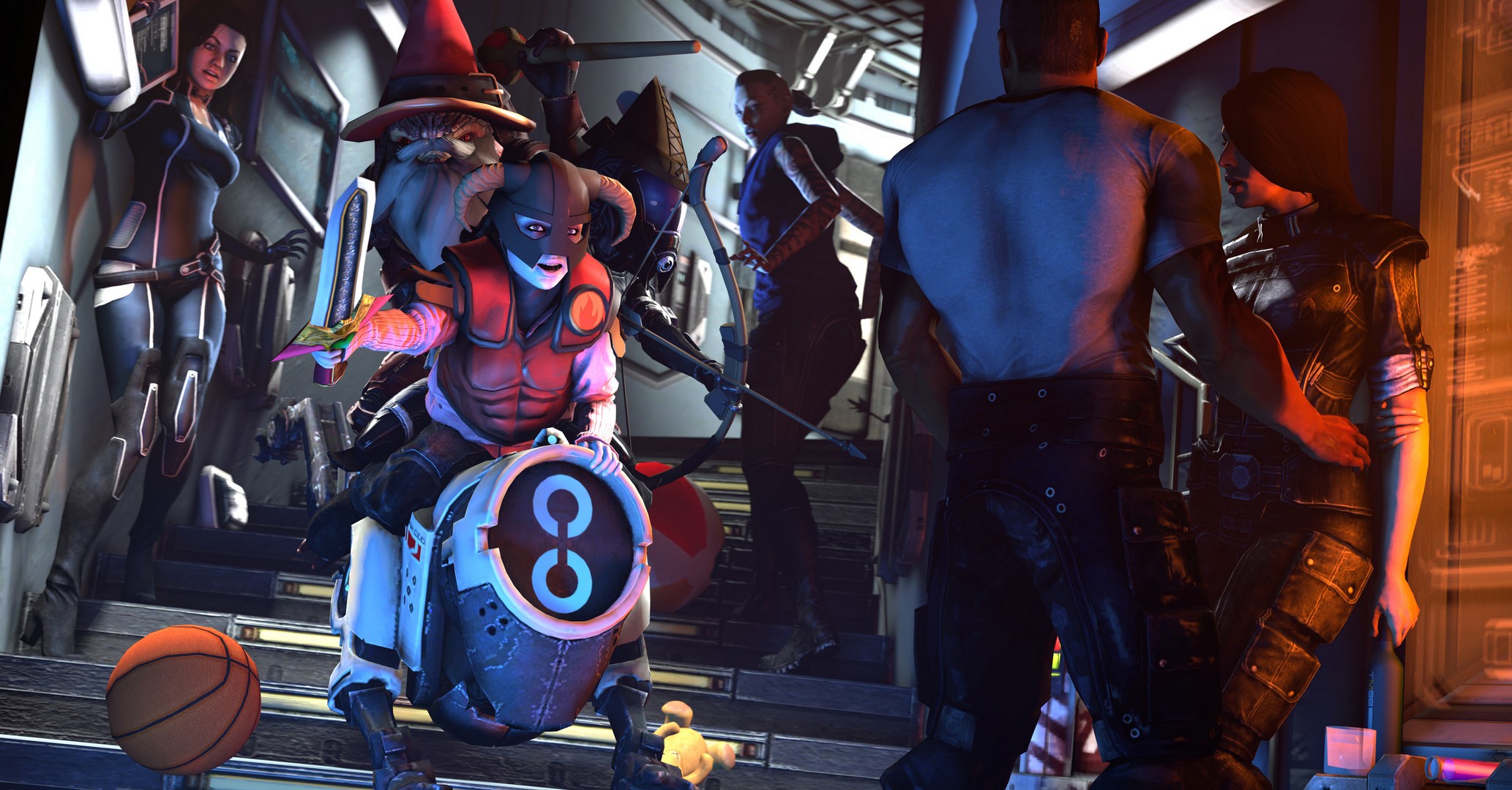 Mass Effect characters with costumes and props HD Wallpaper